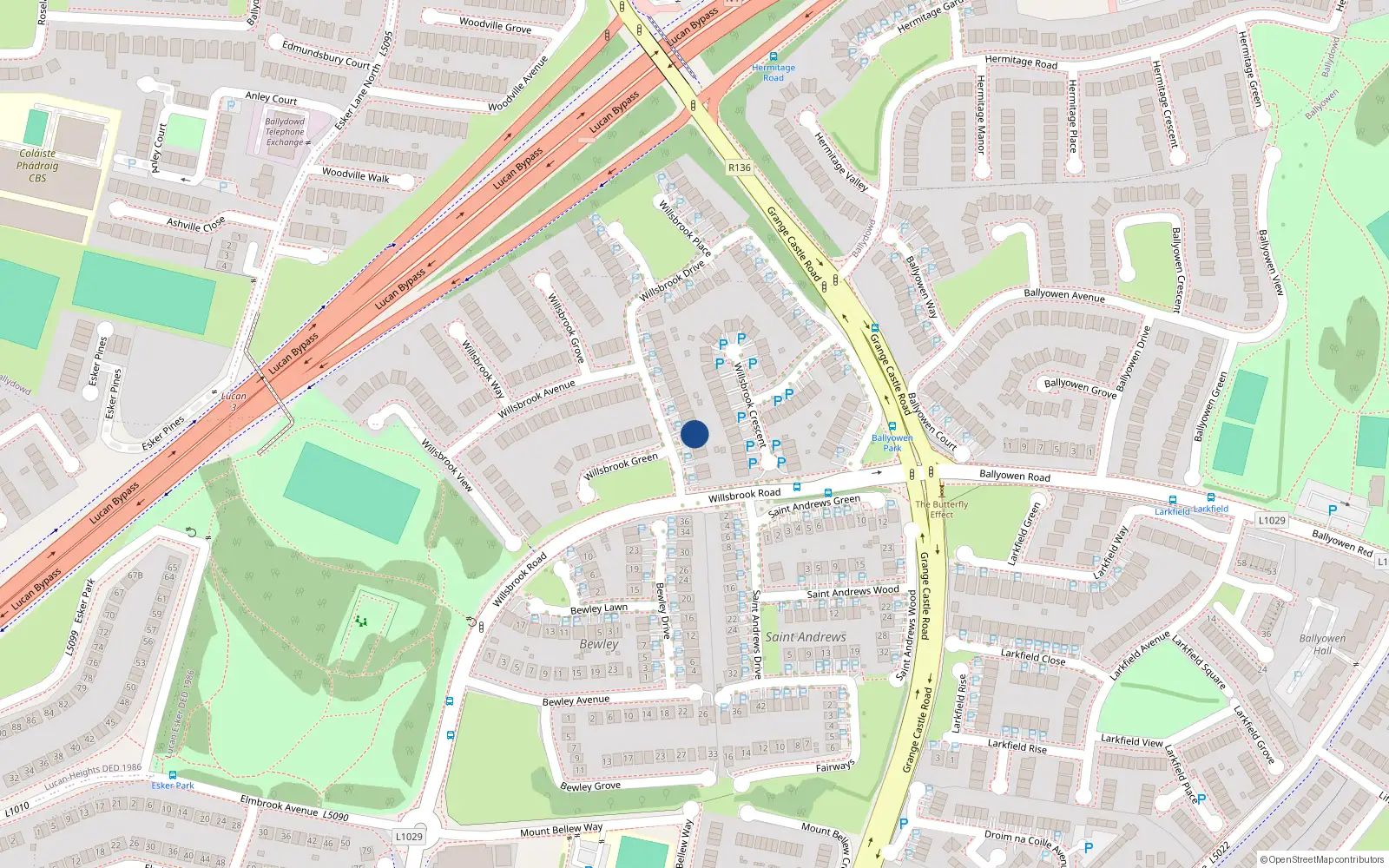 Overhead map showing the location of 6 Willsbrook Drive, Lucan