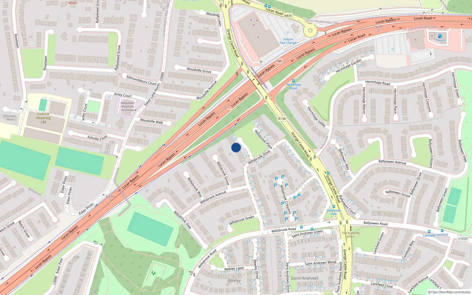 Overhead map showing the location of 6 Willsbrook Gardens, Lucan, Dublin