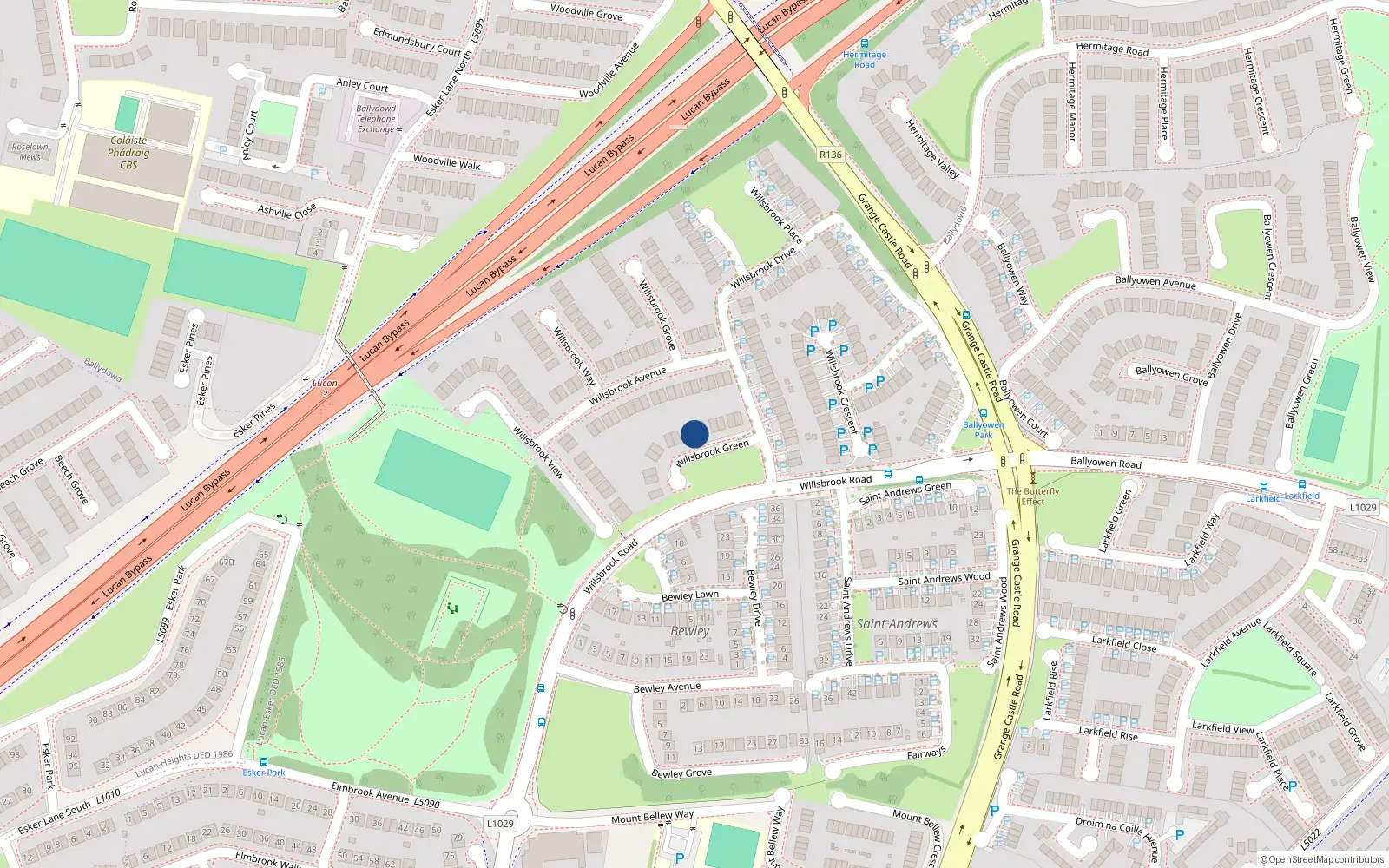 Overhead map showing the location of 6 Willsbrook Green, Lucan