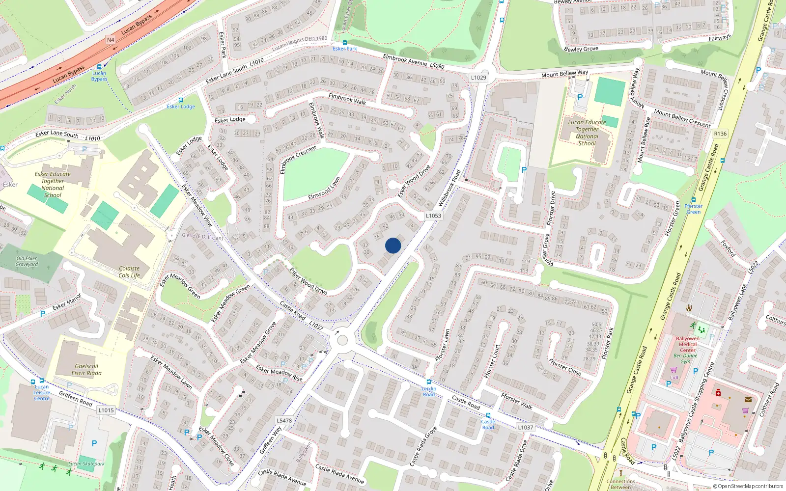 Overhead map showing the location of 6 Willsbrook Road, Lucan