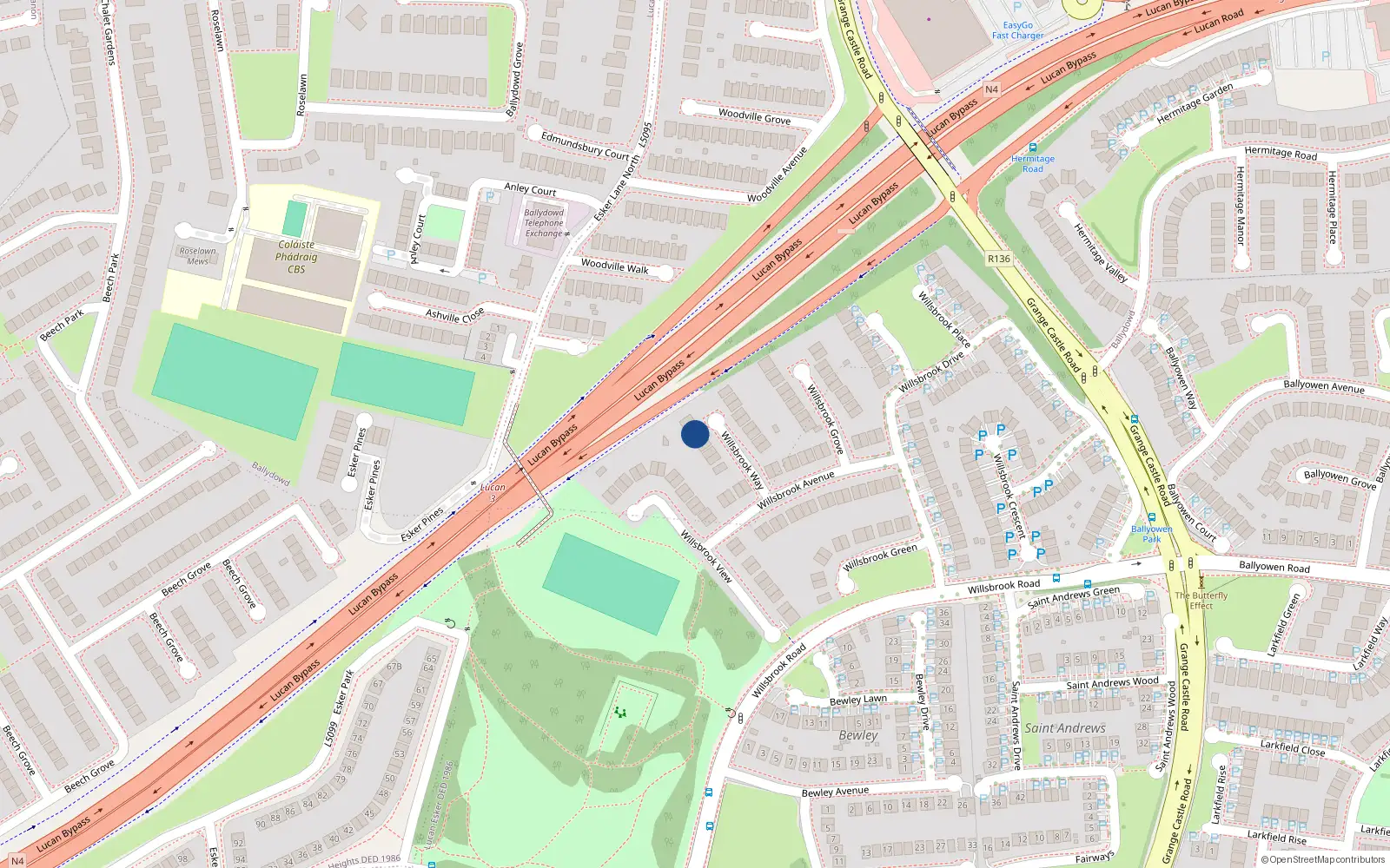 Overhead map showing the location of 6 Willsbrook Way, Lucan