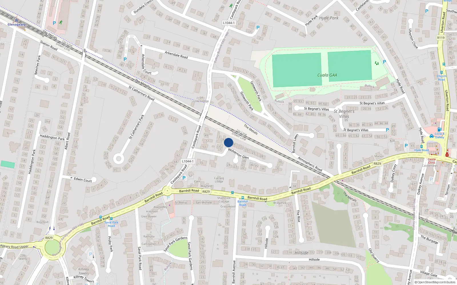 Overhead map showing the location of 6 Wolverton Glen, Dalkey, Co Dublin