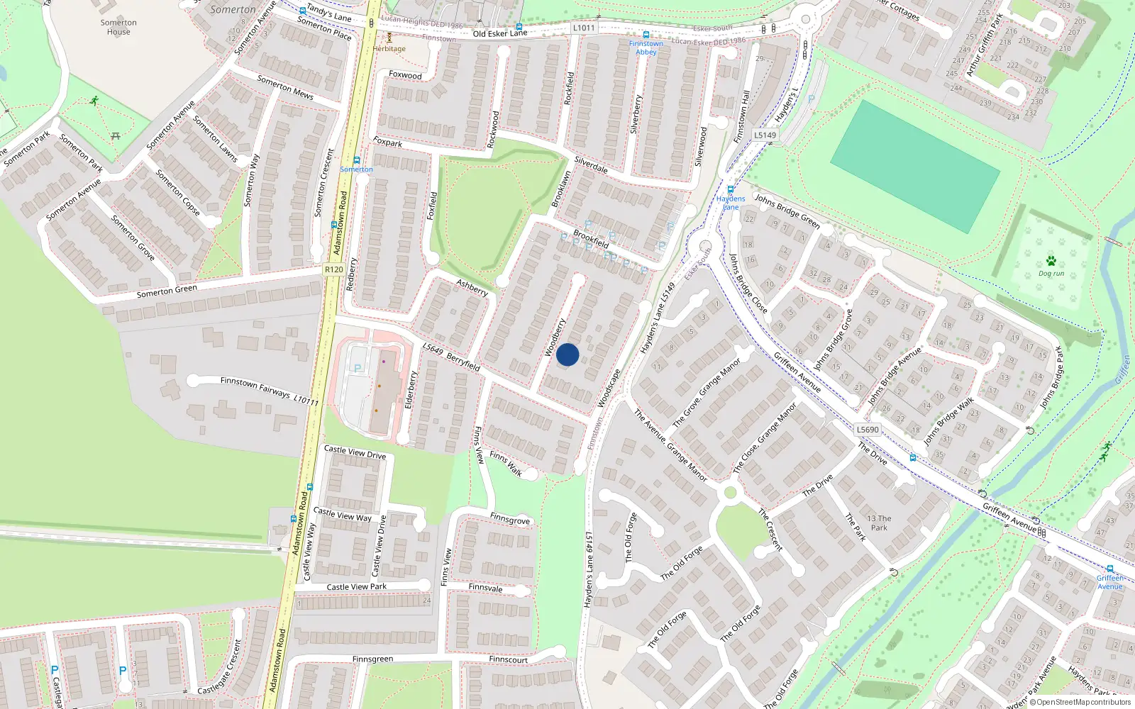 Overhead map showing the location of 6 Woodberry, Finnstown, Lucan