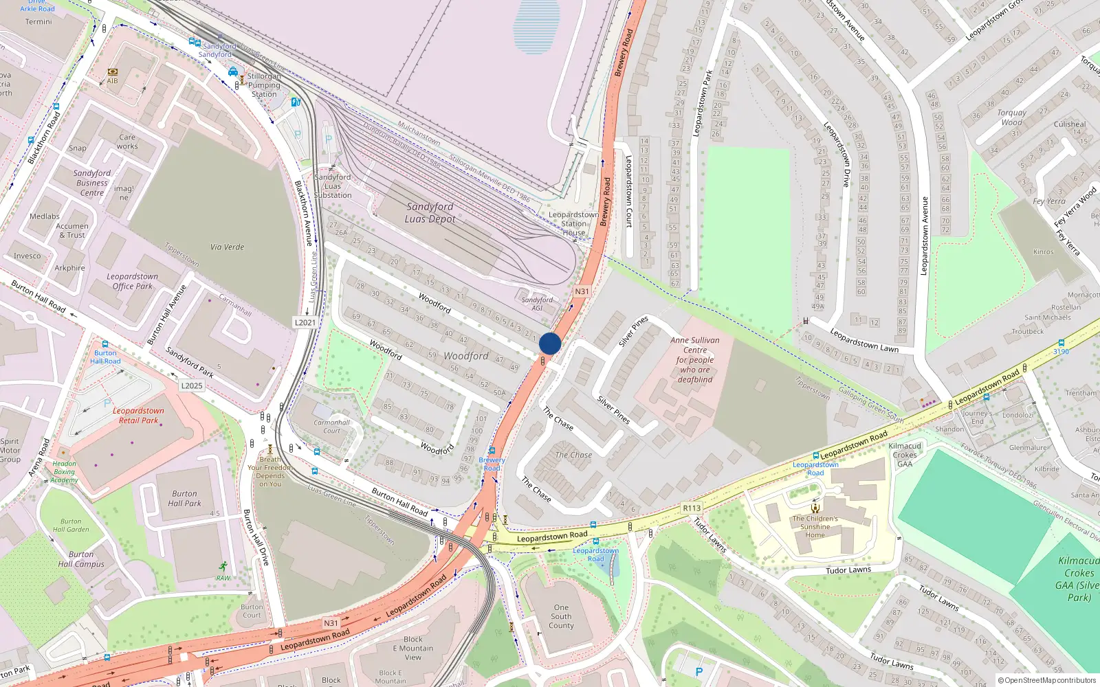 Overhead map showing the location of 6 Woodford, Leopardstown