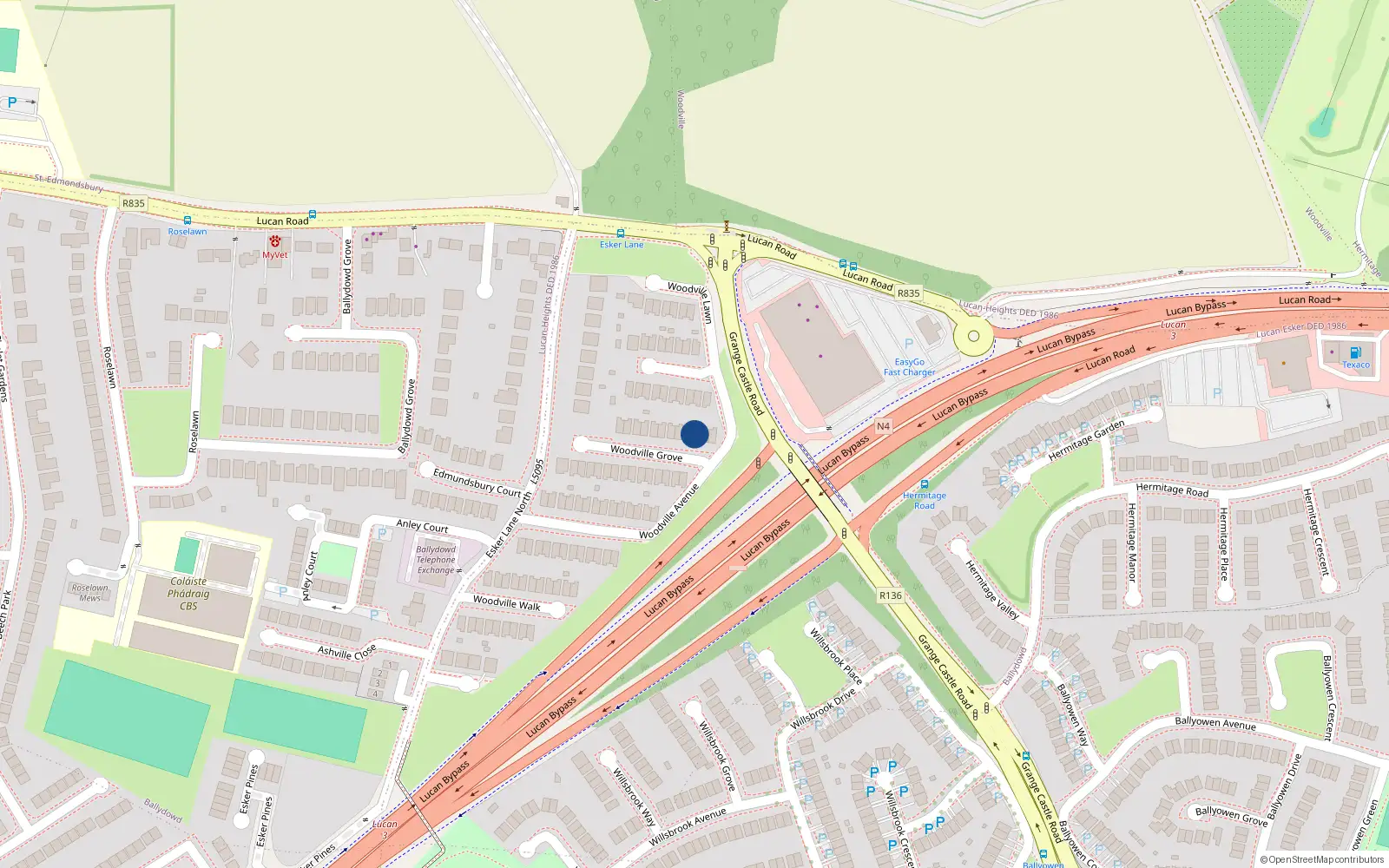 Overhead map showing the location of 6 Woodville Grove, Lucan