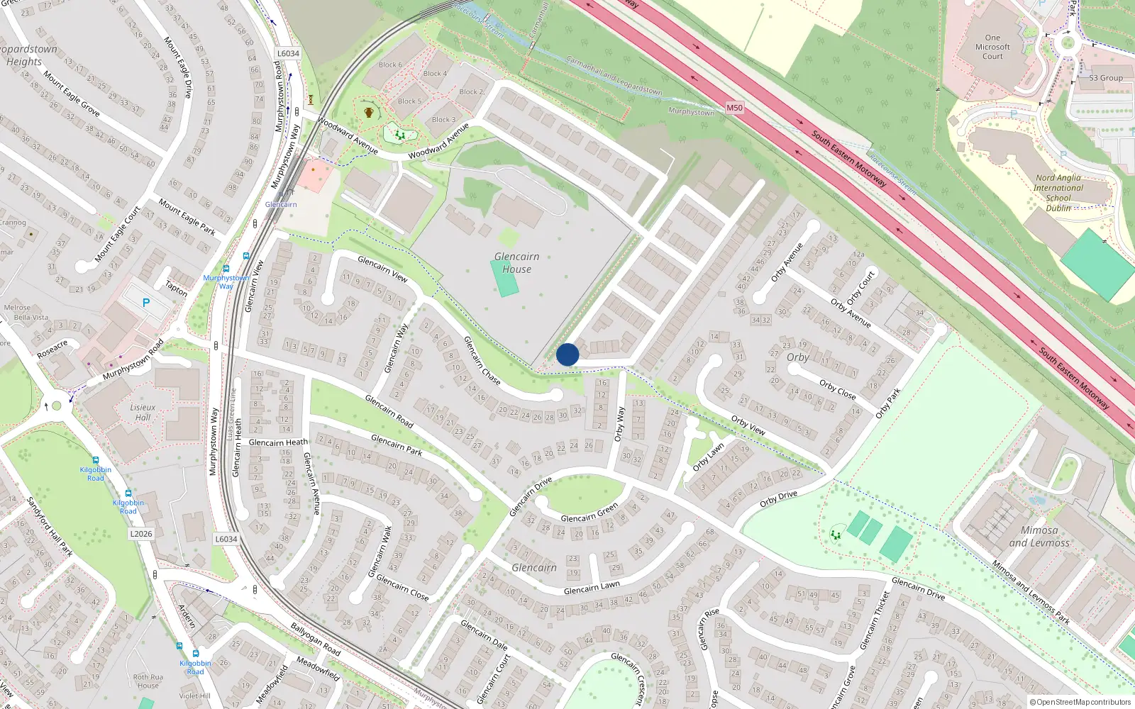 Overhead map showing the location of 6 Woodward Heath, Leopardstown