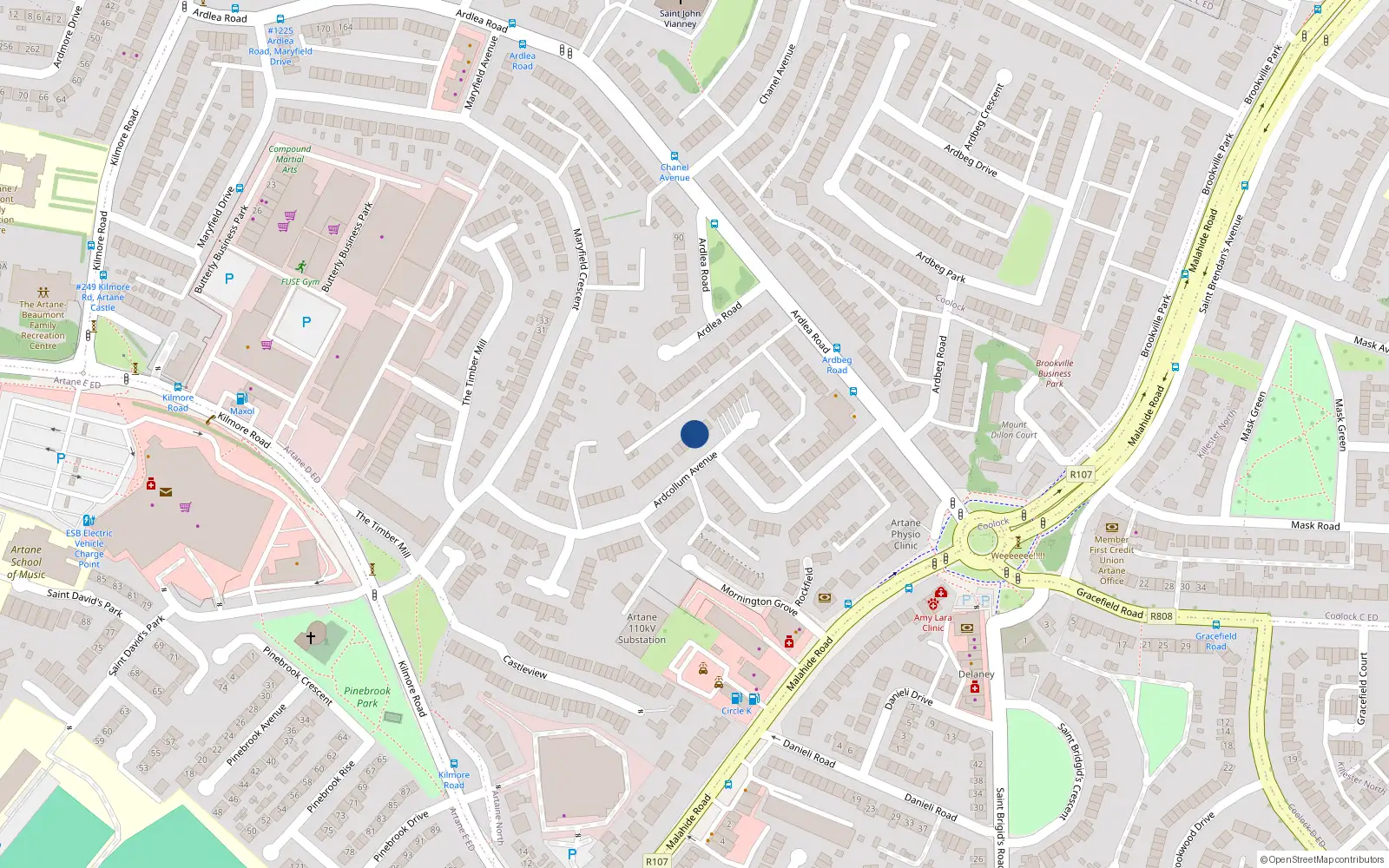 Overhead map showing the location of 60 Ardcollum Avenue, Dublin 5