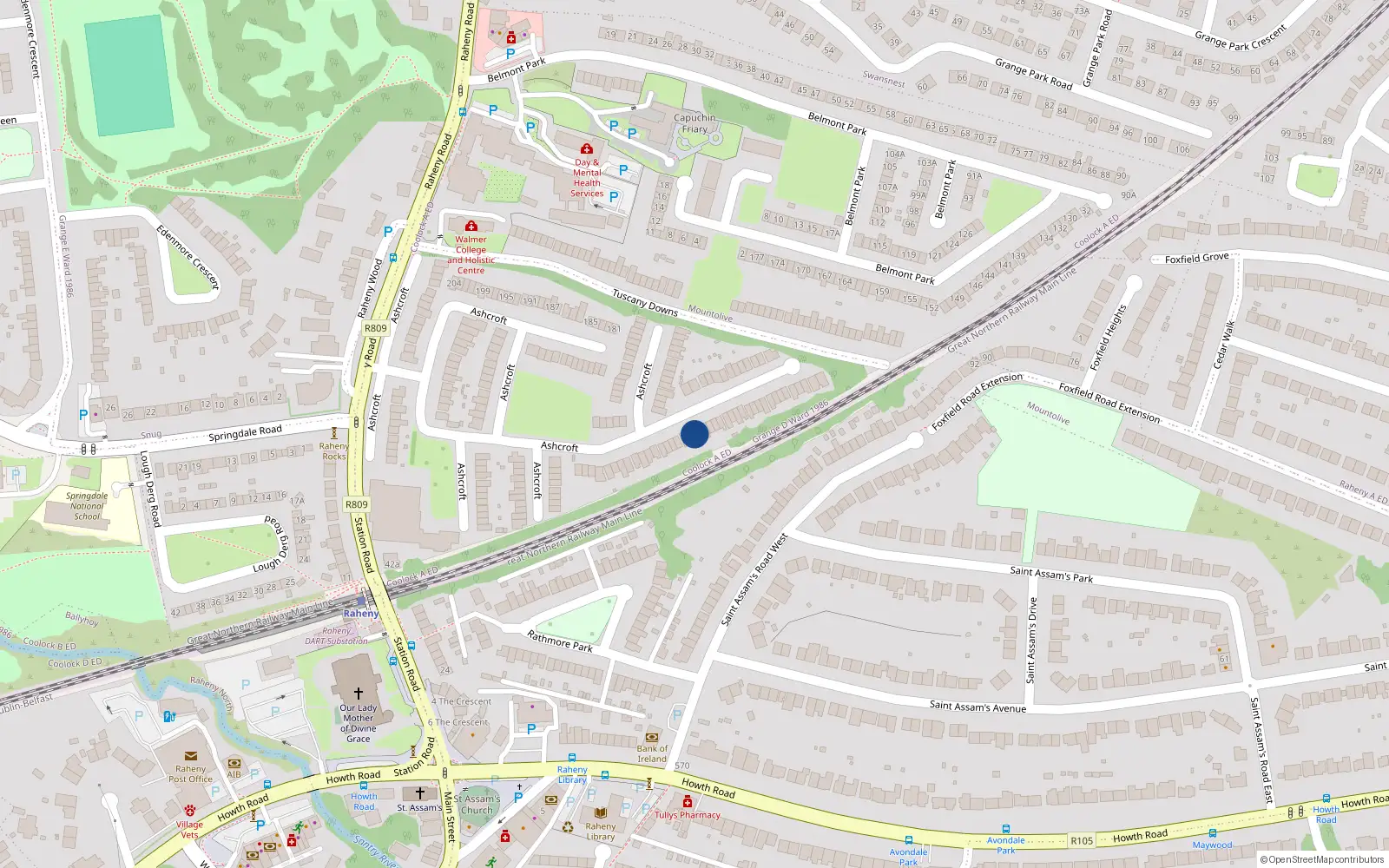 Overhead map showing the location of 60 Ashcroft, Station Road, Dublin 5