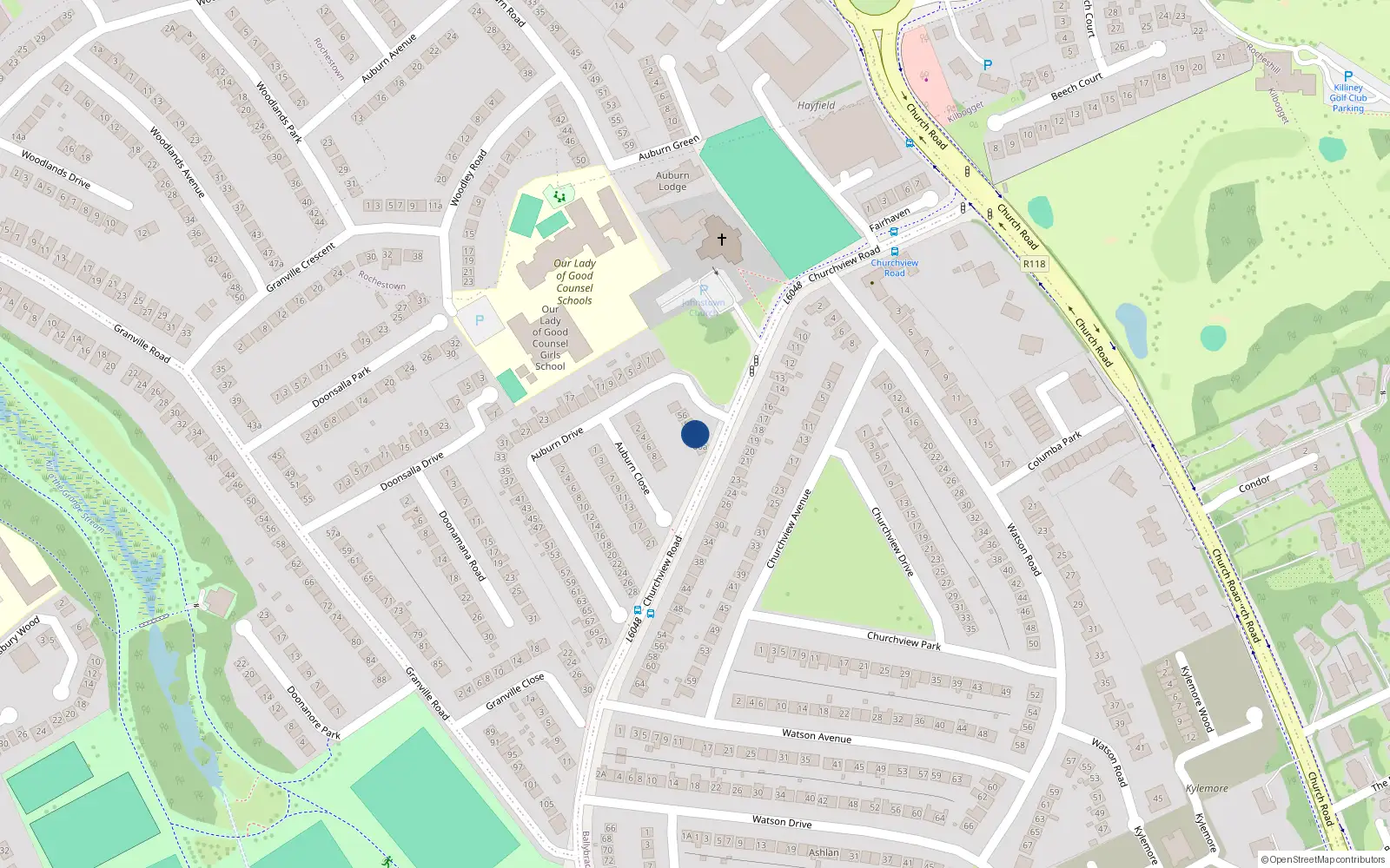 Overhead map showing the location of 60 Auburn Road, Co Dublin