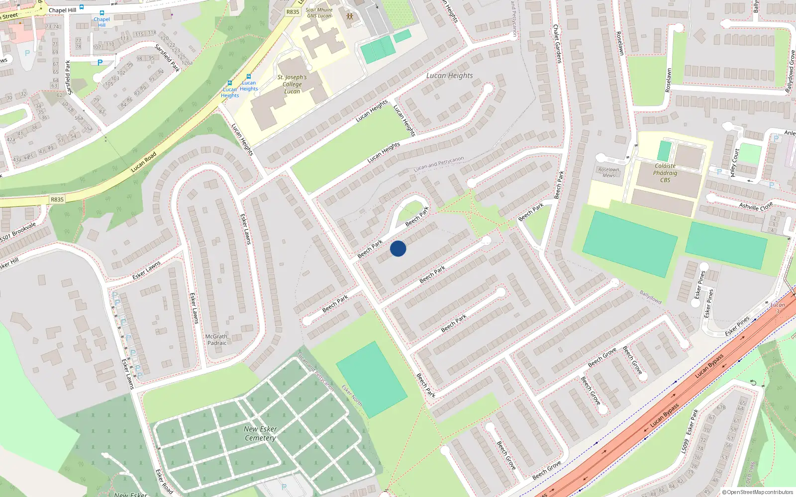 Overhead map showing the location of 60 Beech Park, Lucan