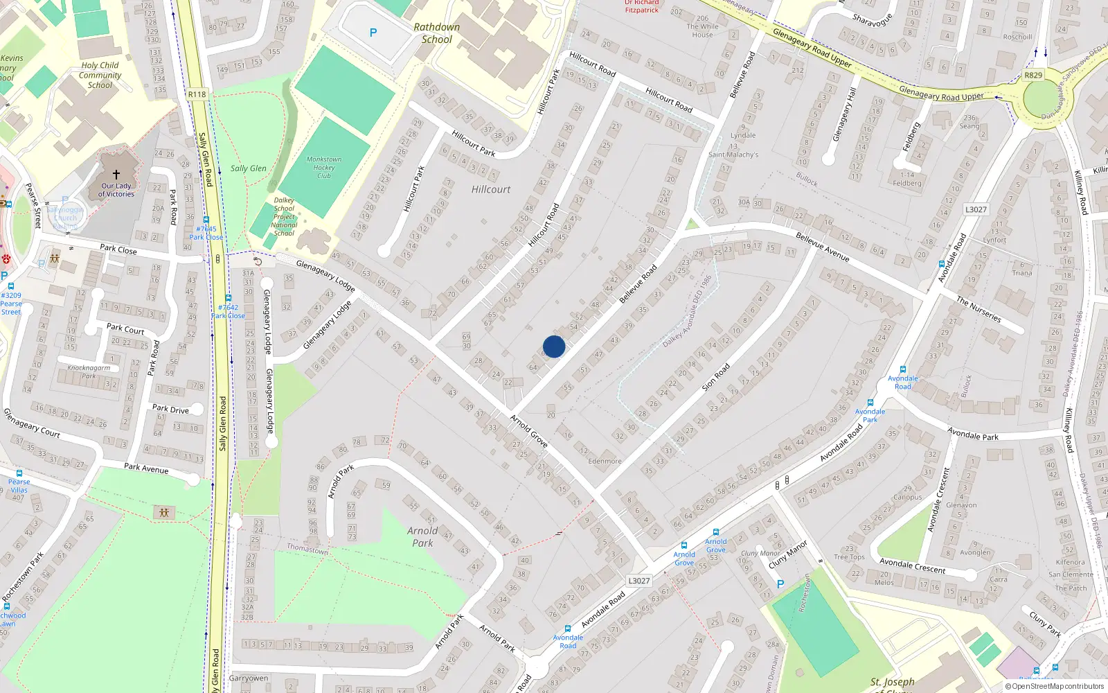 Overhead map showing the location of 60 Bellevie Road, Glenageary, Co. Dublin
