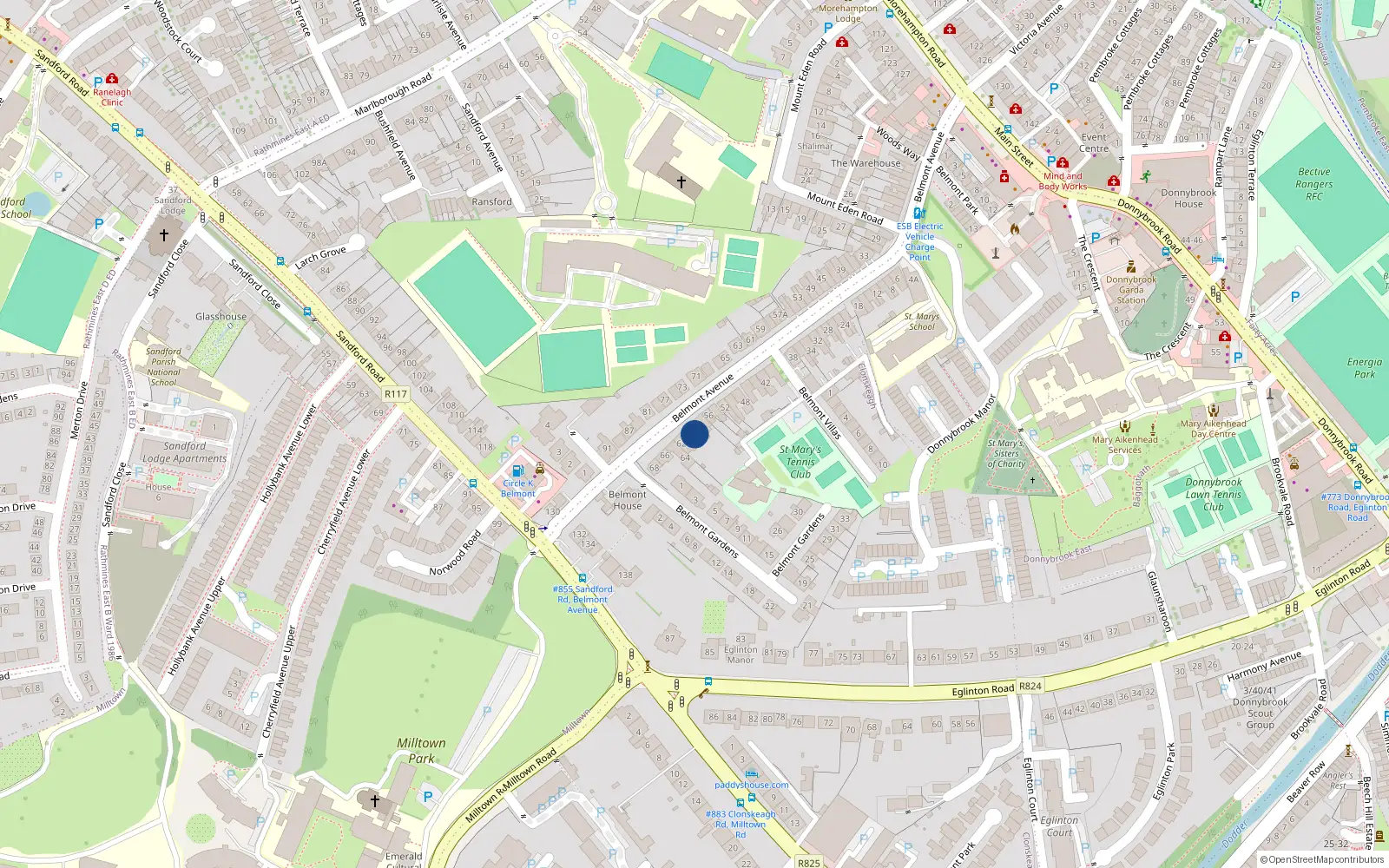 Overhead map showing the location of 60 Belmont Avenue, Donnybrook