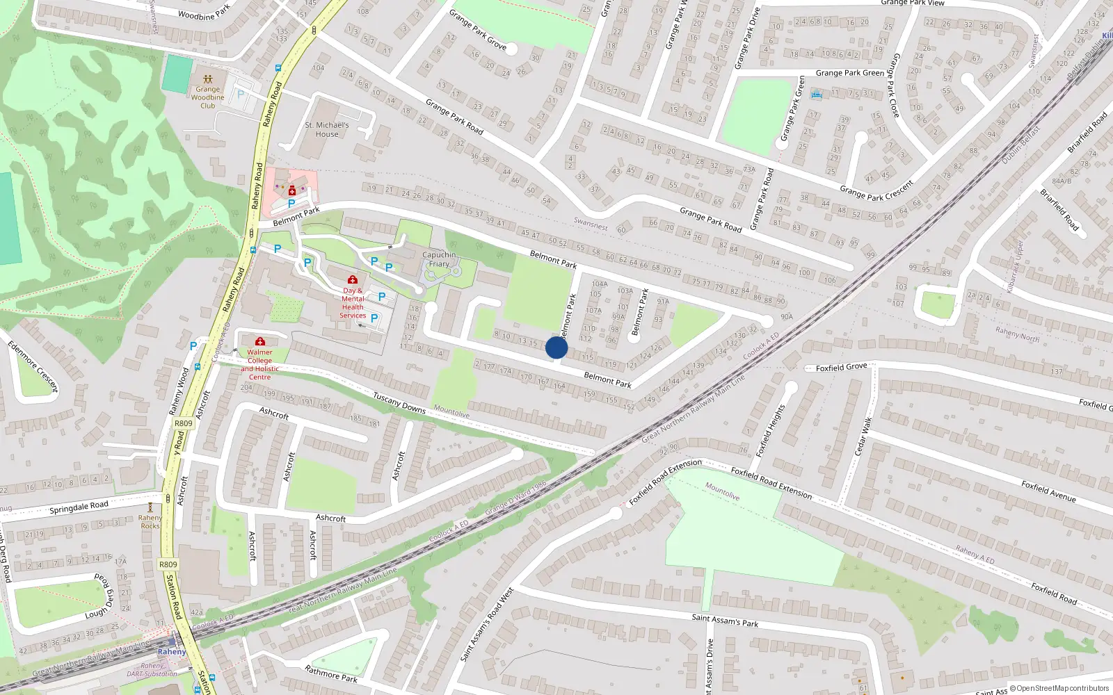 Overhead map showing the location of 60 Belmont Park, Dublin