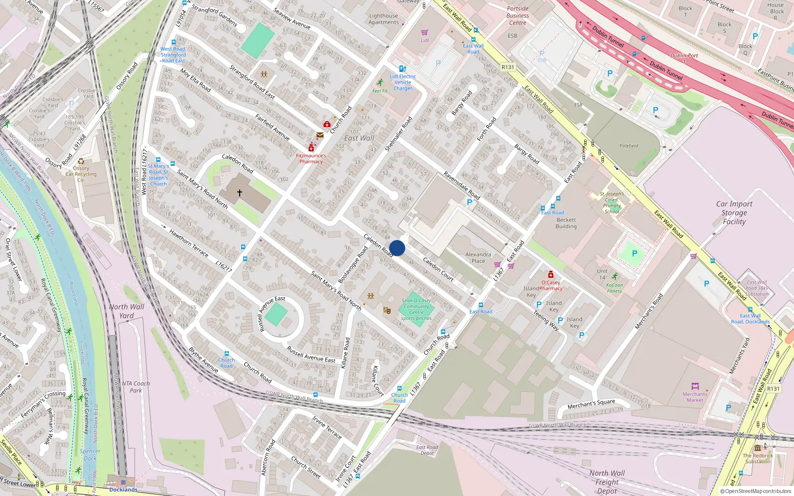 Overhead map showing the location of 60 Caledon Road, Dublin 3