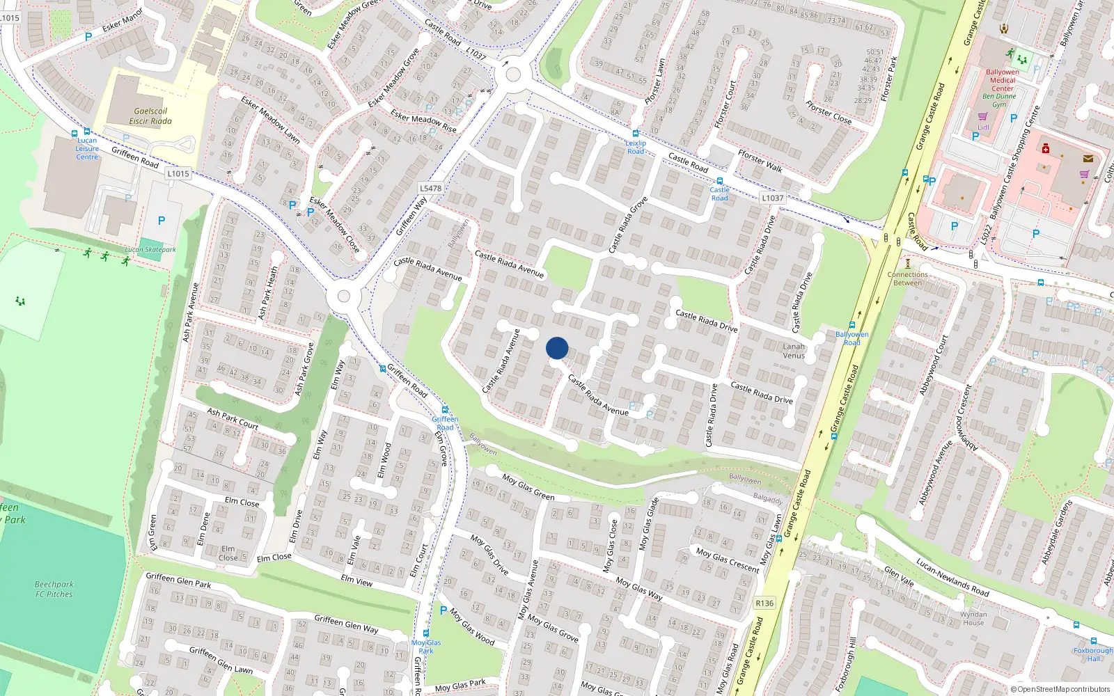 Overhead map showing the location of 60 Castle Riada Avenue, Lucan