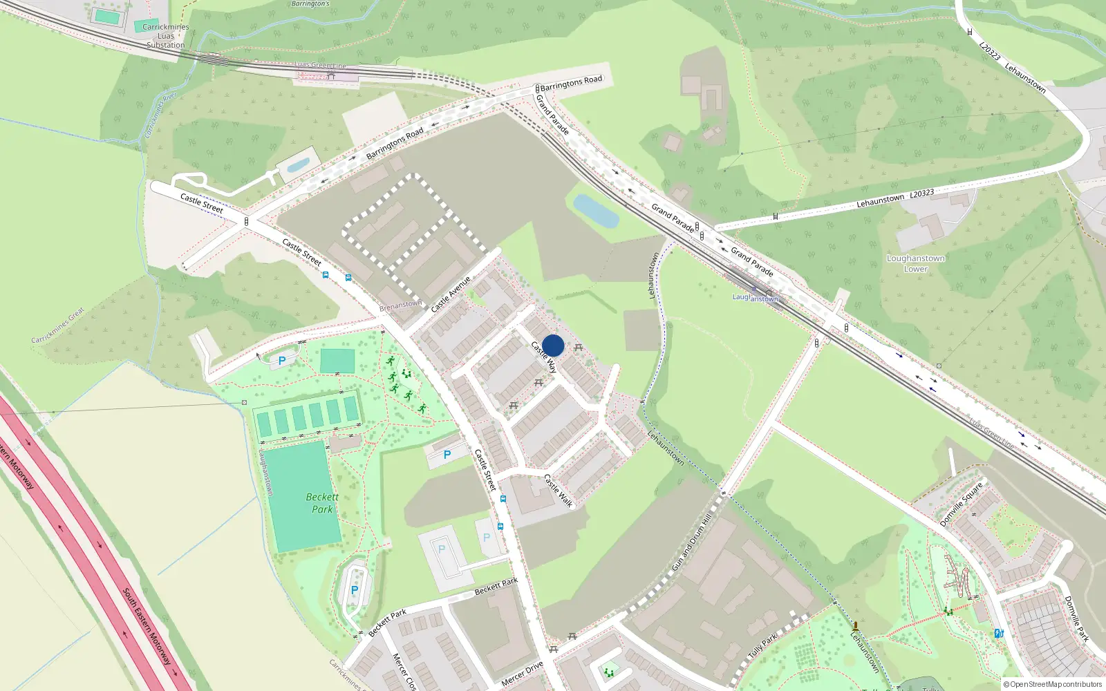 Overhead map showing the location of 60 Castle Way, Laughanstown