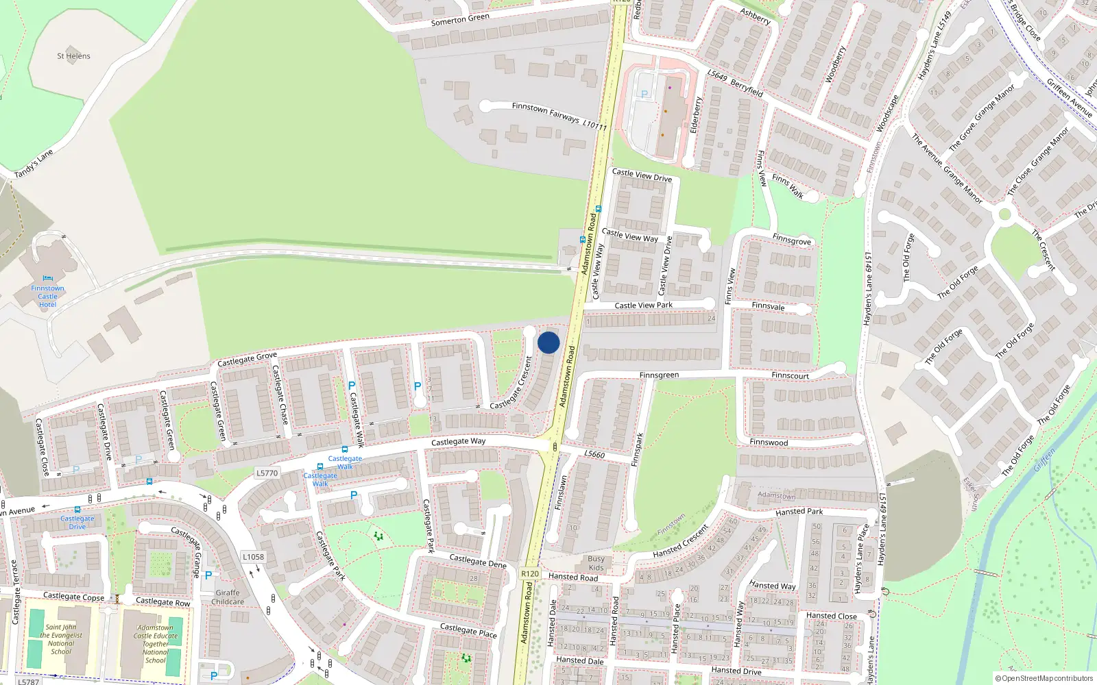 Overhead map showing the location of 60 Castlegate Crescent, Adamstown Castle, Adamstown