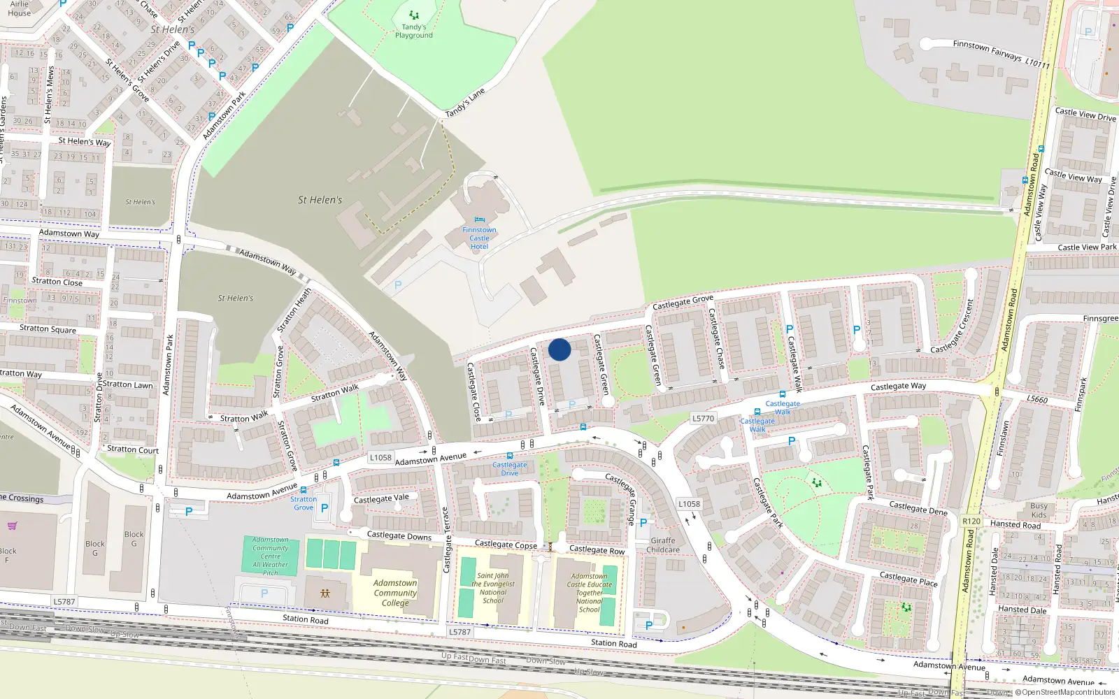 Overhead map showing the location of 60 Castlegate Grove, Lucan