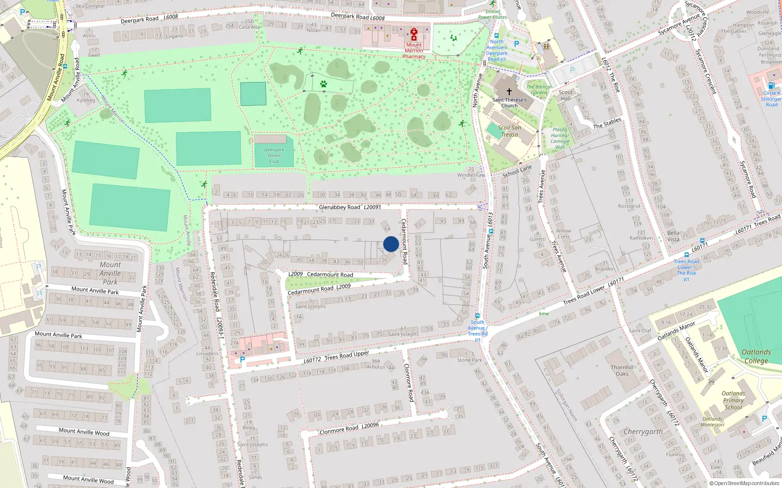 Overhead map showing the location of 60 Cedarmount Road, Blackrock