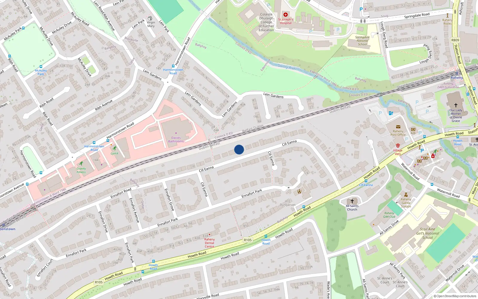 Overhead map showing the location of 60 Cill Eanna, Dublin 5