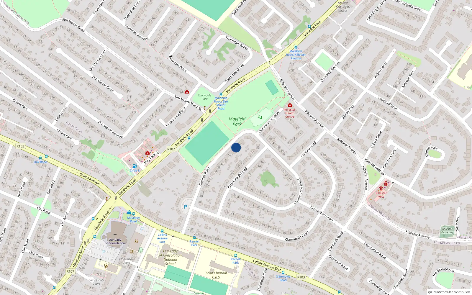 Overhead map showing the location of 60 Clanree Road, Dublin 5