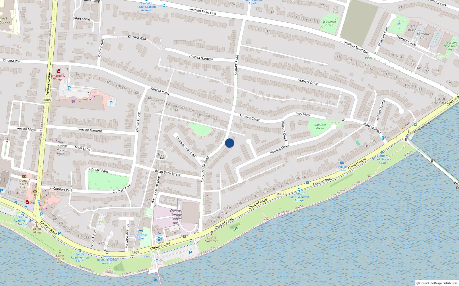Overhead map showing the location of 60 Conquer Hill Road, Clontarf, Dublin 3