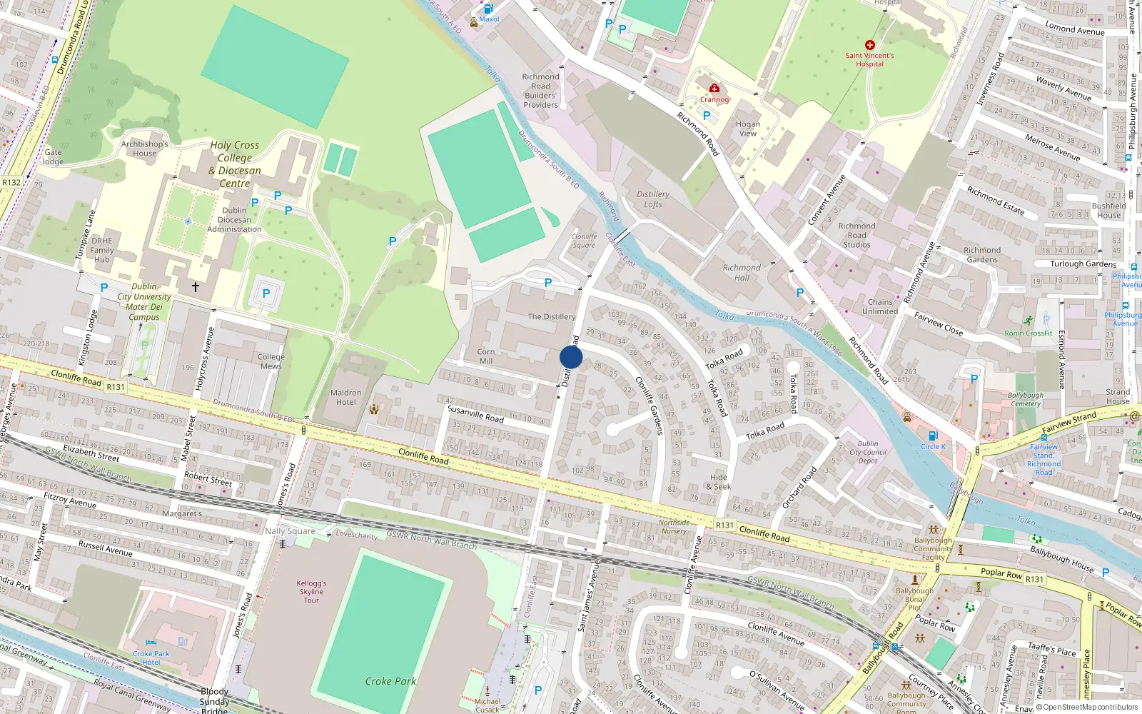 Overhead map showing the location of 60 Corn Mill, Distillery Road, Drumcondra Dublin 3