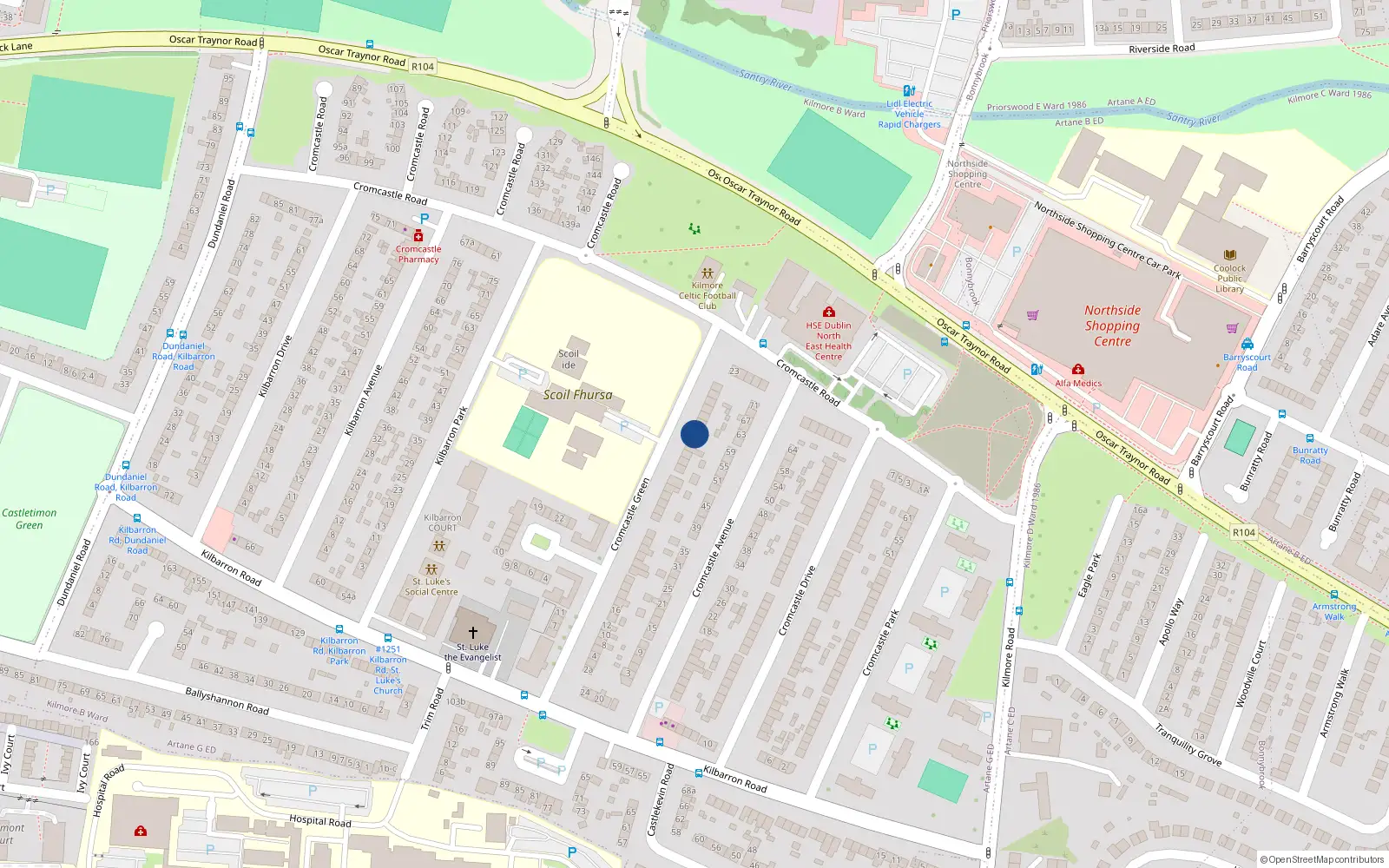 Overhead map showing the location of 60 Cromcastle Green, Coolock, Dublin 5