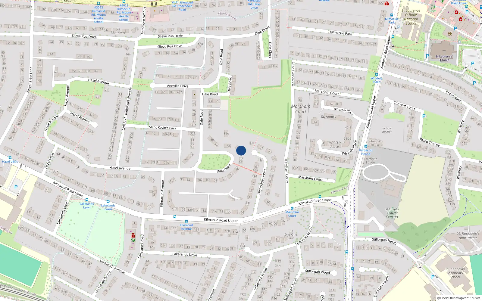 Overhead map showing the location of 60 Dale Road, Dublin