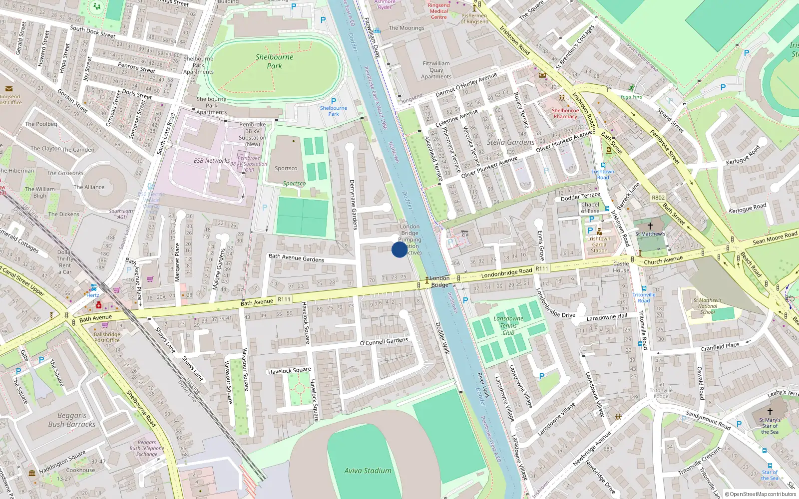 Overhead map showing the location of 60 Derrynane Gardens, Dublin 4