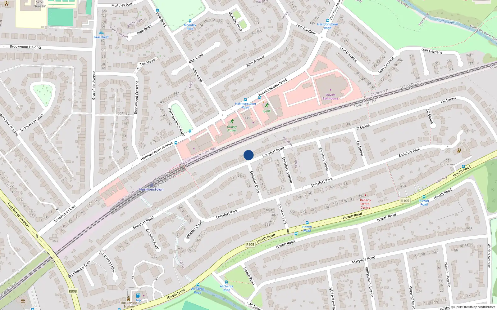 Overhead map showing the location of 60 Ennafort Road, Dublin 5