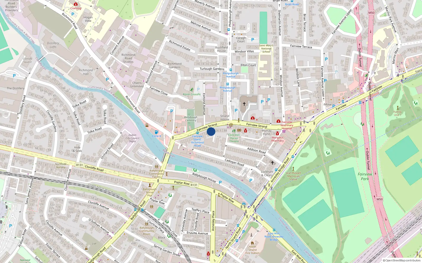 Overhead map showing the location of 60 Fairview Strand, Dublin 3