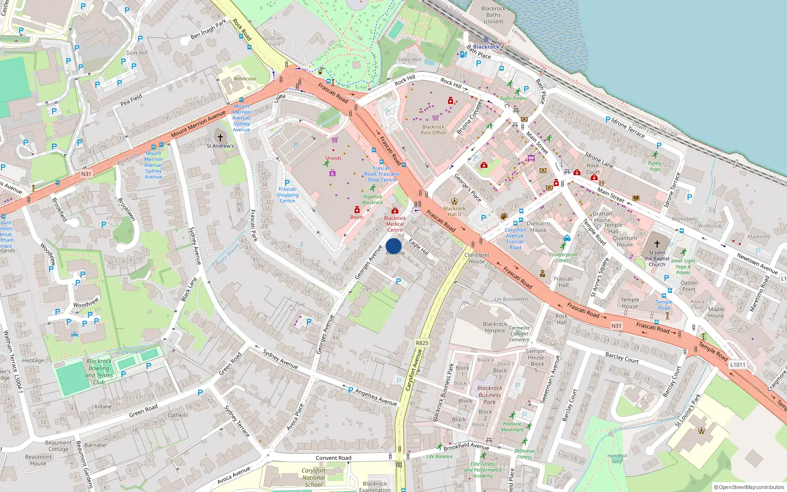 Overhead map showing the location of 60 George's Avenue, Blackrock