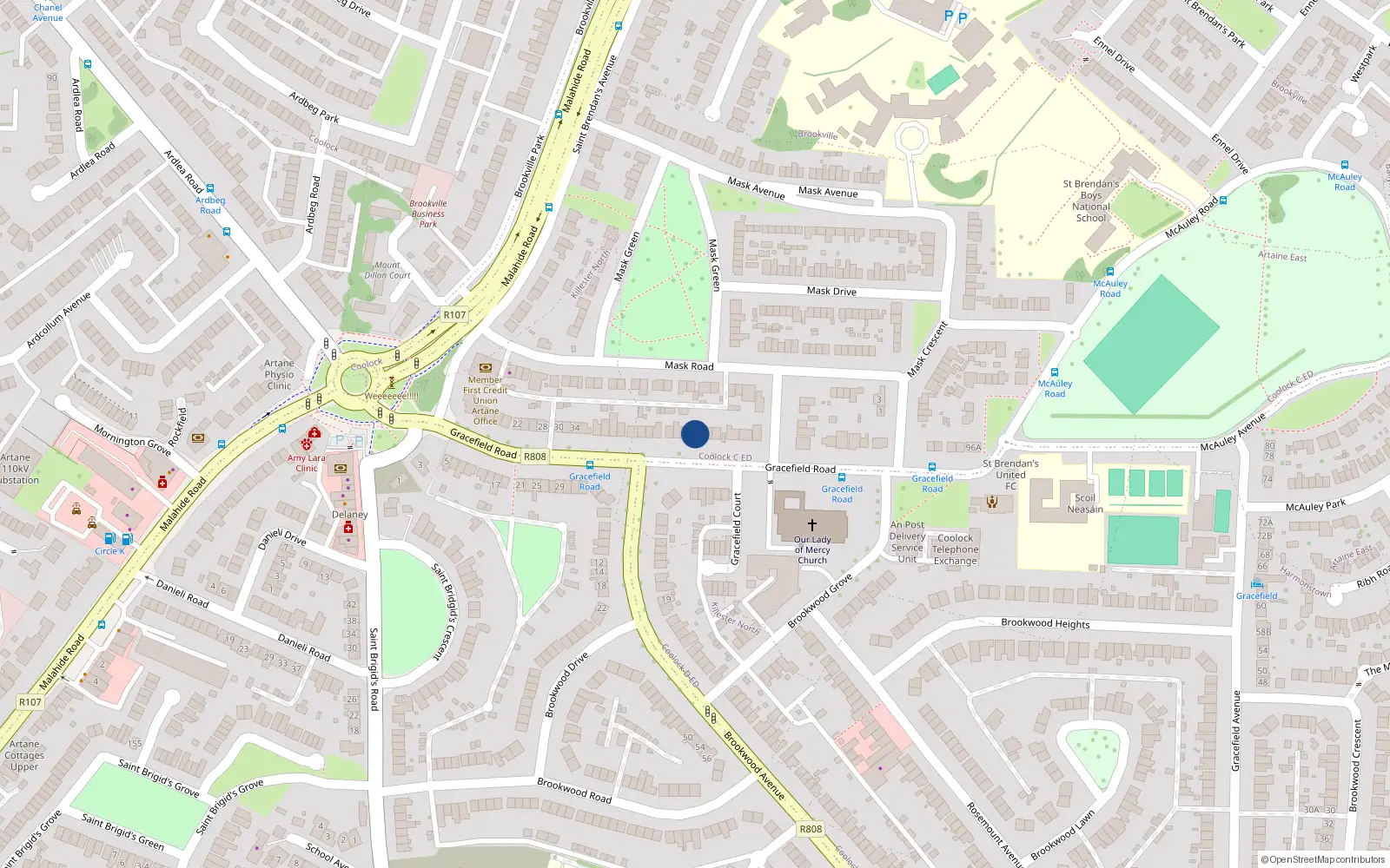 Overhead map showing the location of 60 Gracefield Road, Dublin 5