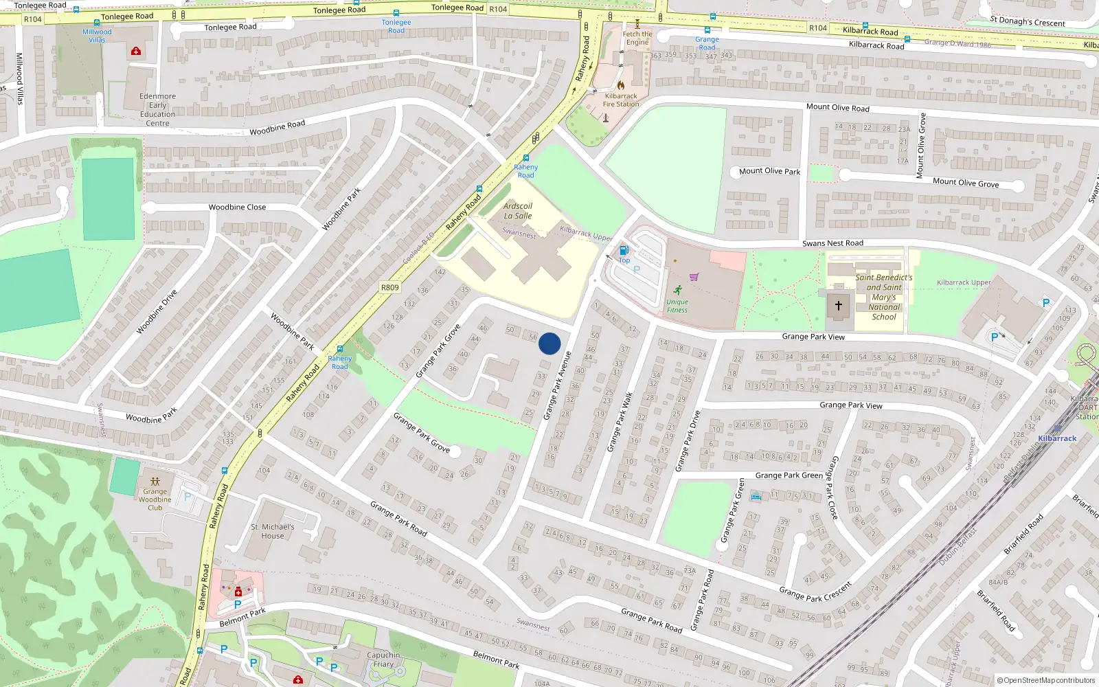 Overhead map showing the location of 60 Grange Park Grove, Dublin 5