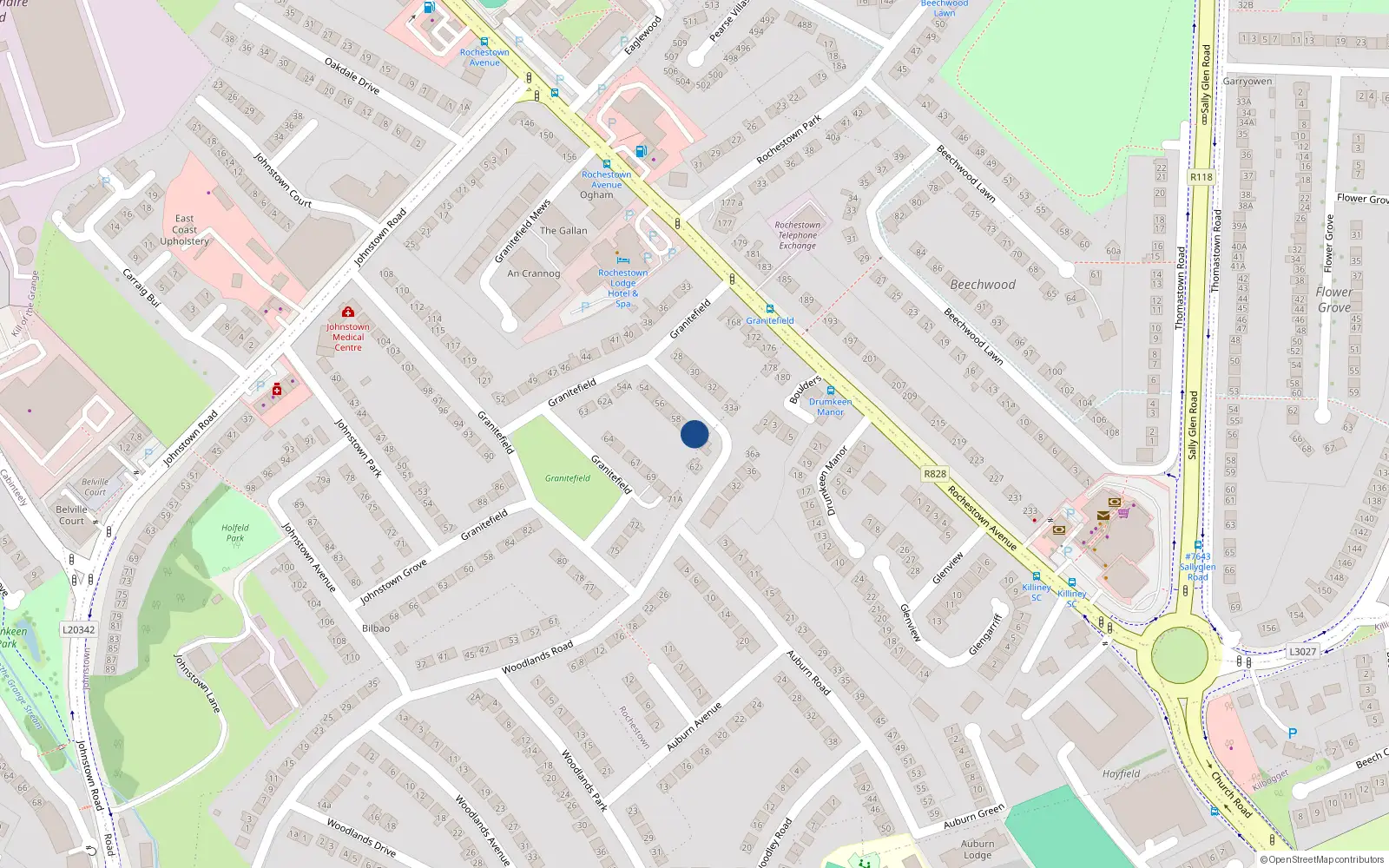 Overhead map showing the location of 60 Granitefield, Dublin
