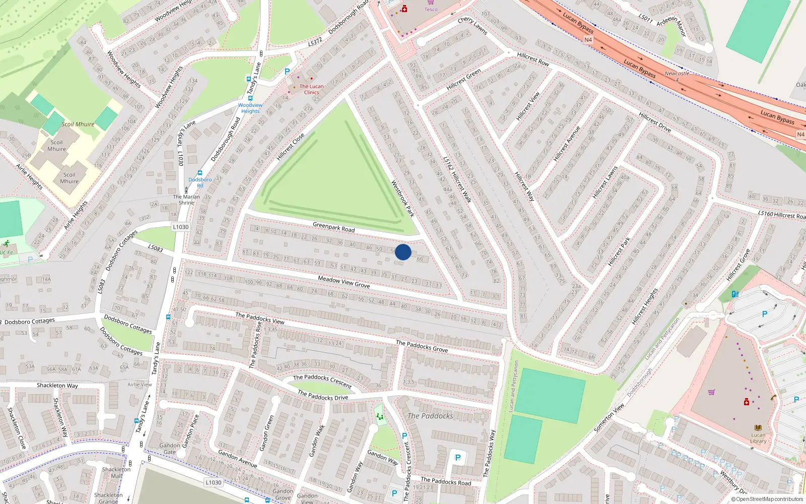 Overhead map showing the location of 60 Greenpark Road, Lucan