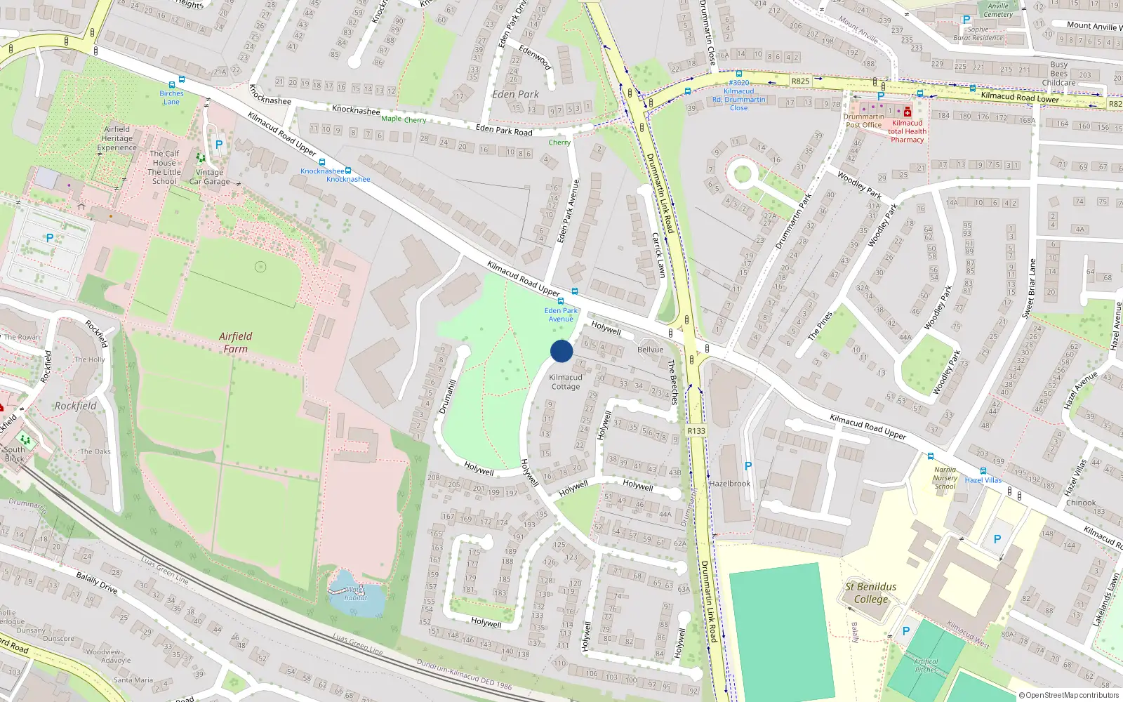 Overhead map showing the location of 60 Hollywell, Upper Kilmacud Road, Goatstown