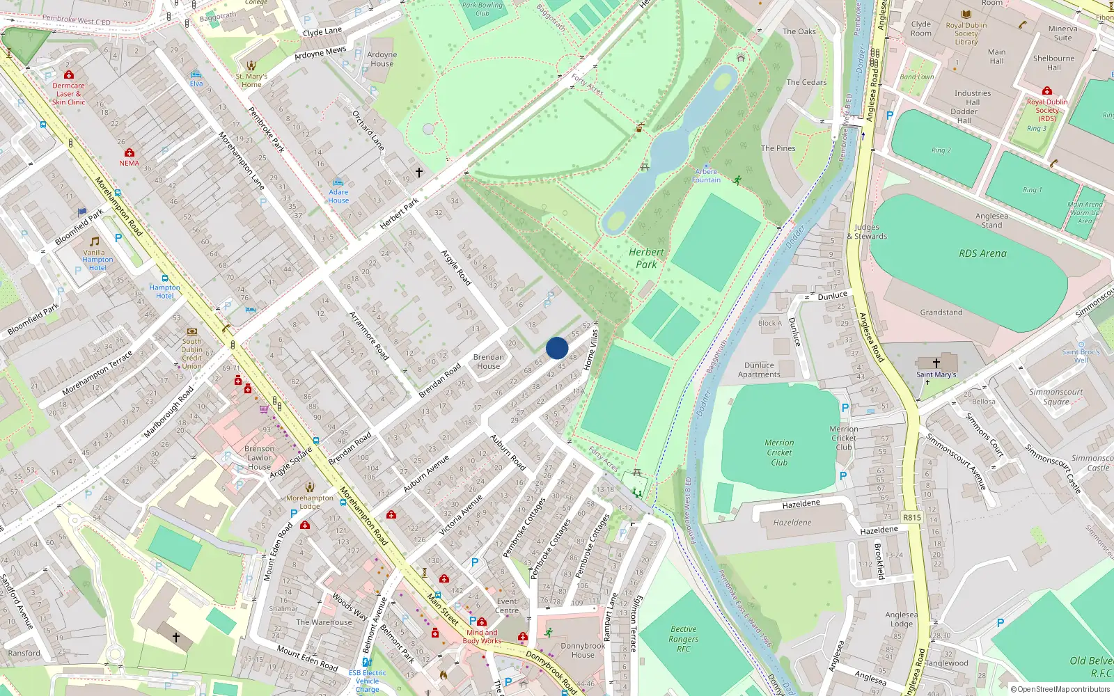 Overhead map showing the location of 60 Home Villas, Dublin 4