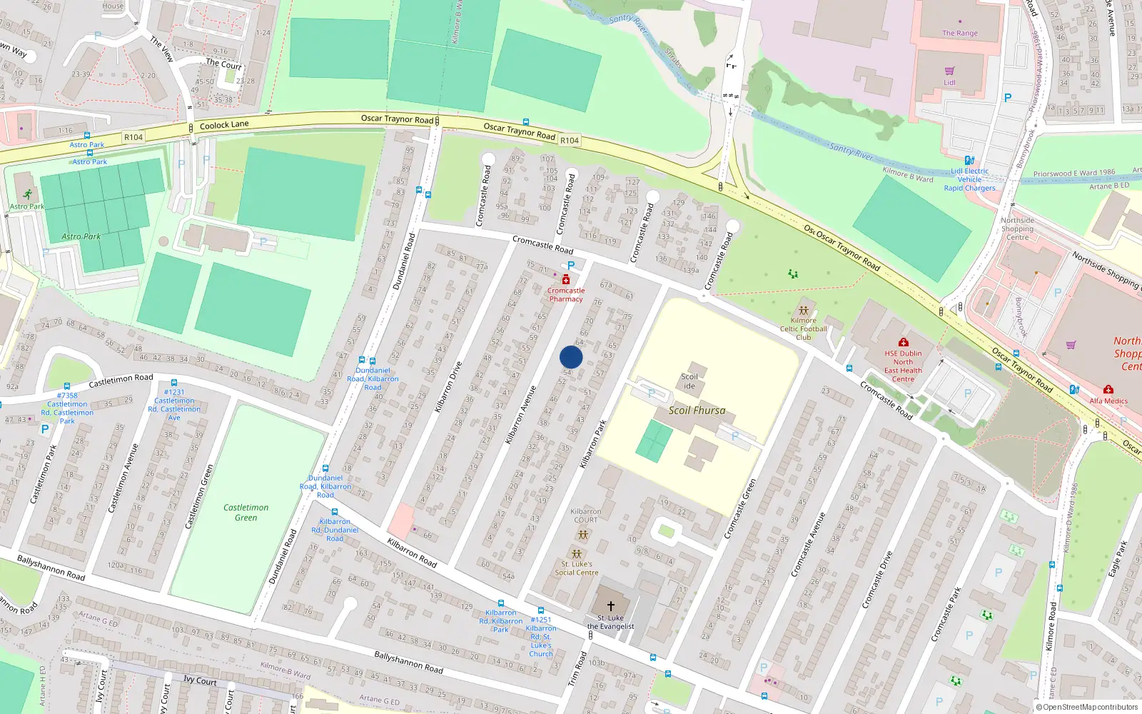 Overhead map showing the location of 60 Kilbarron Avenue, Dublin 5