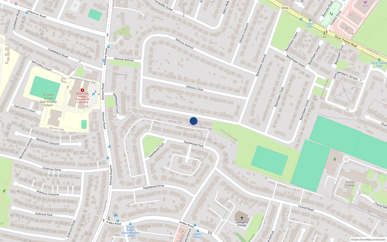 Overhead map showing the location of 60 Kilmore Drive, Artane, Dublin 5