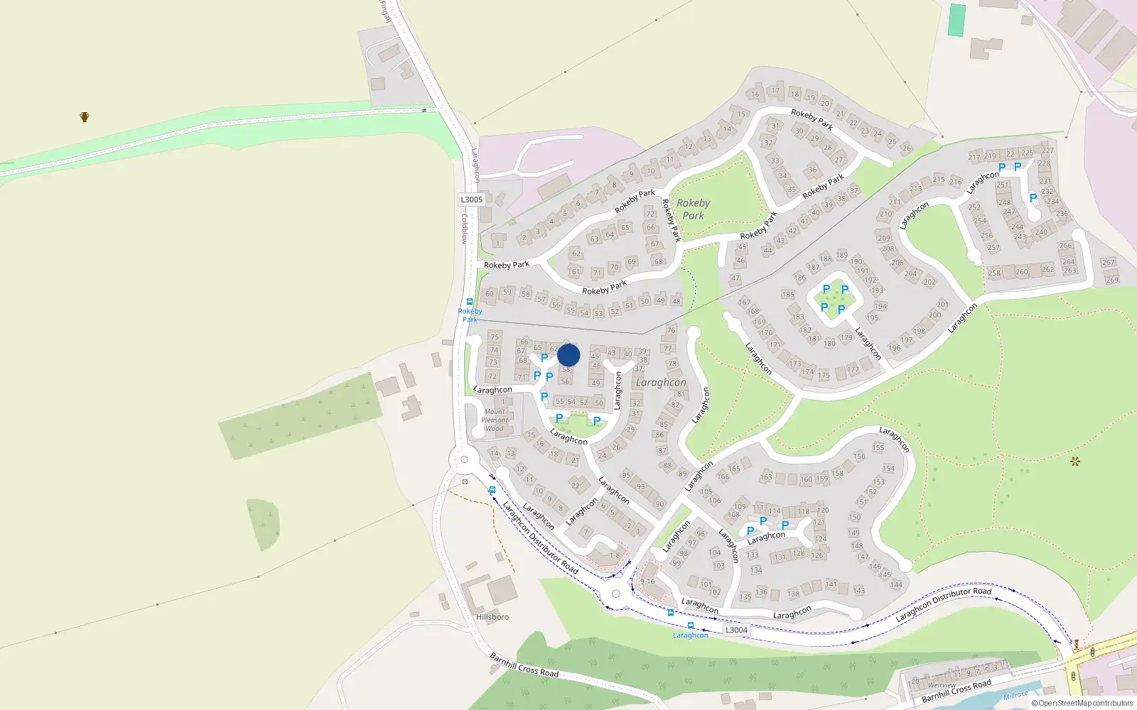 Overhead map showing the location of 60 Laraghcon, Lucan