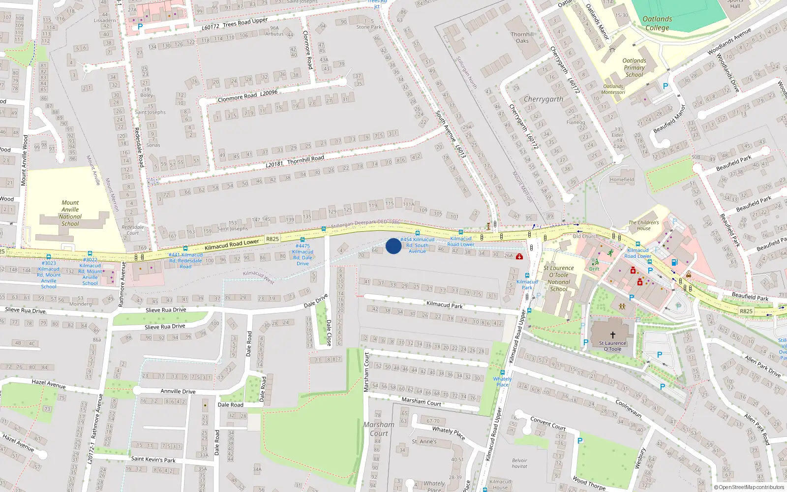 Overhead map showing the location of 60 Lower Kilmacud Road, Stillorgan, Dublin