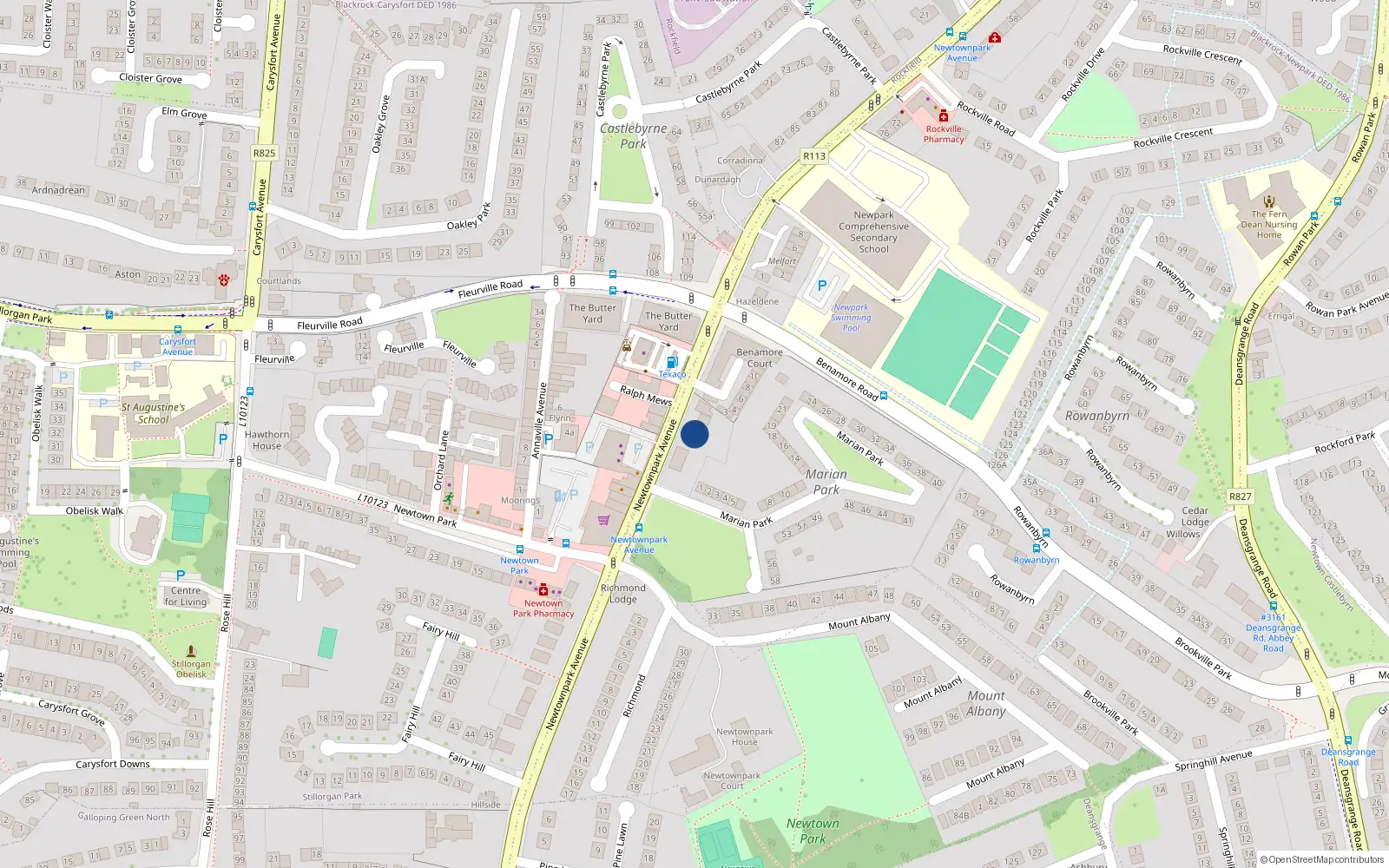 Overhead map showing the location of 60 Marian Park, Blackrock