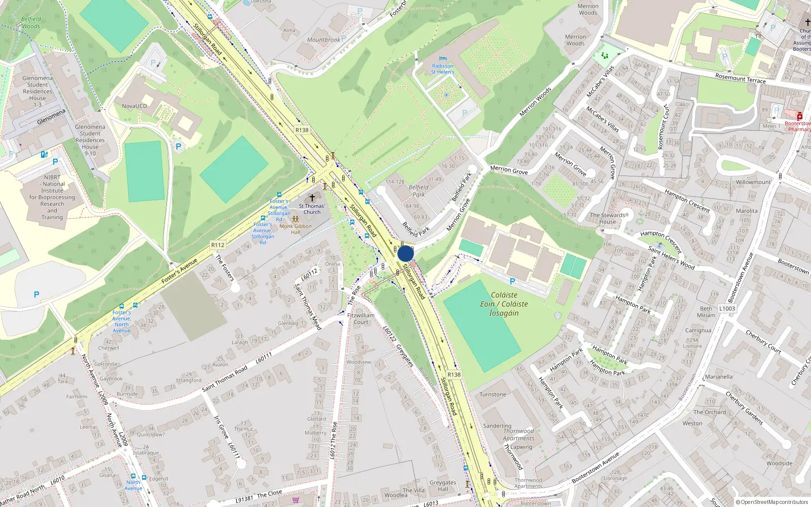 Overhead map showing the location of 60 Merrion Grove, Booterstown
