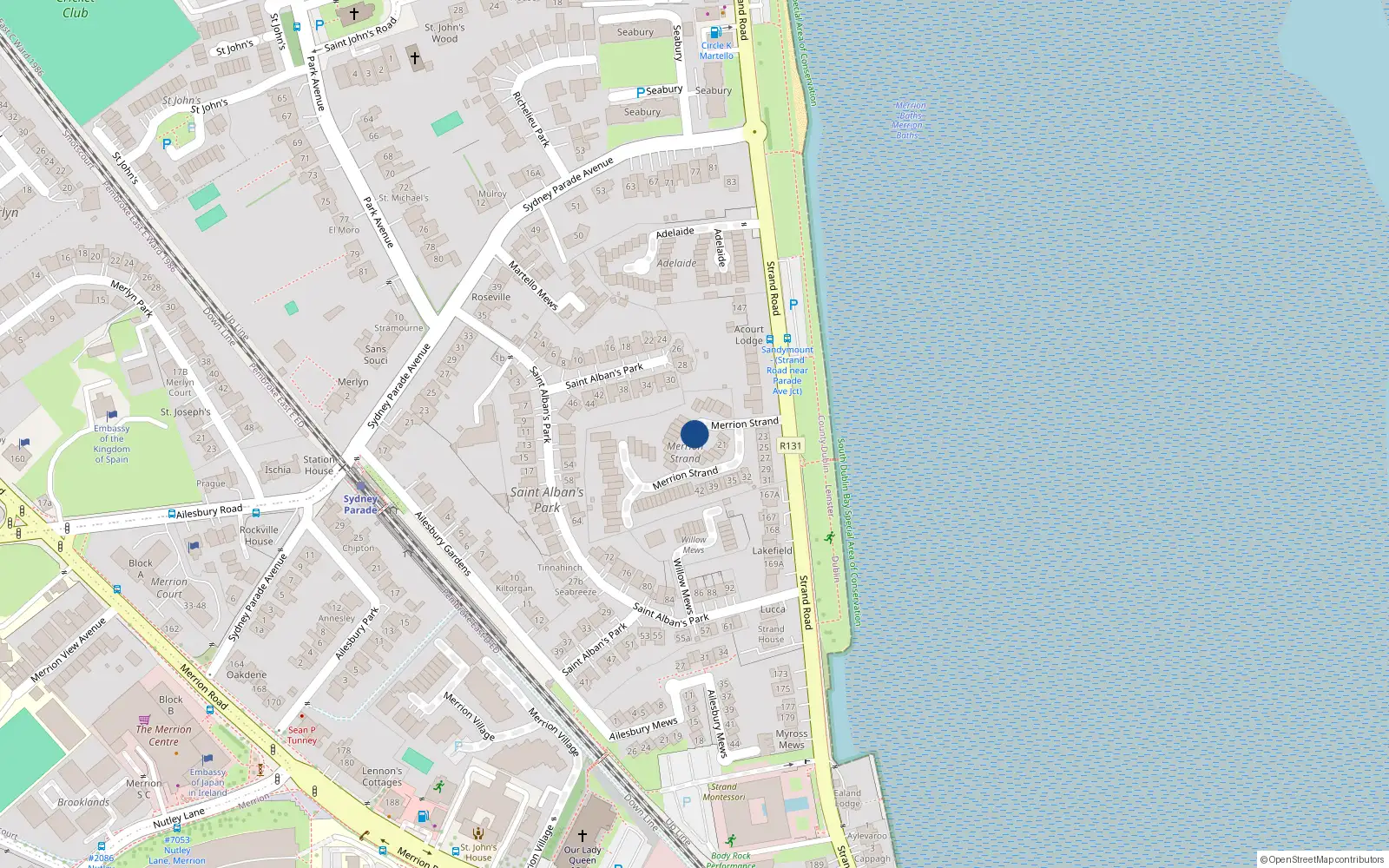 Overhead map showing the location of 60 Merrion Strand, Dublin