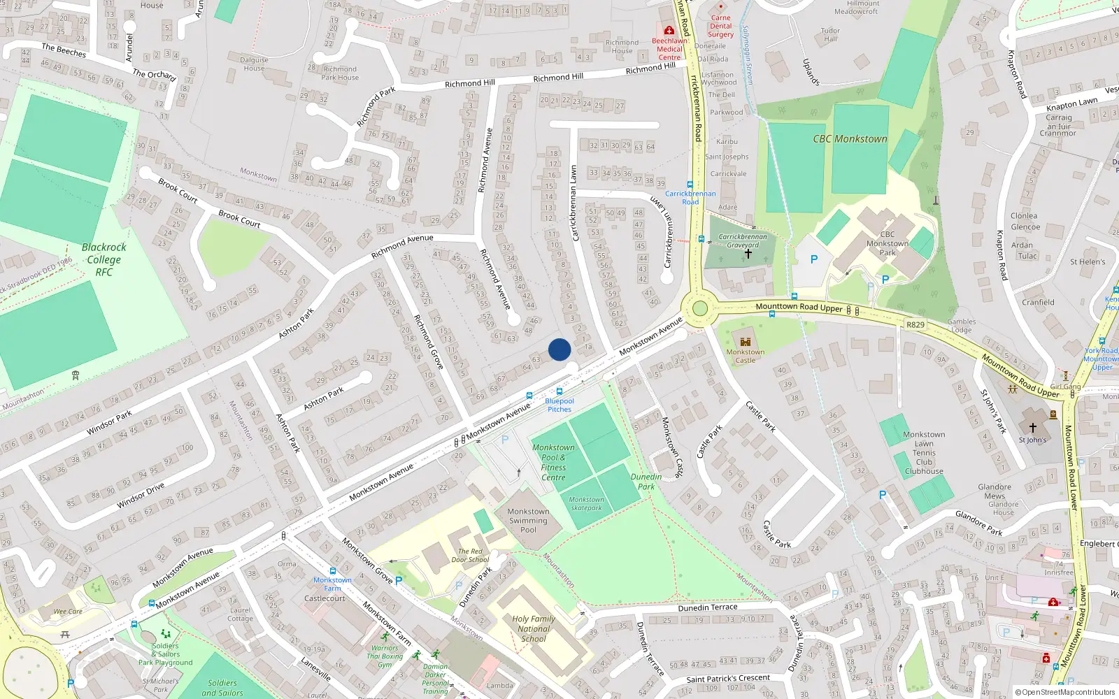 Overhead map showing the location of 60 Monkstown Avenue, Monkstown, Dublin