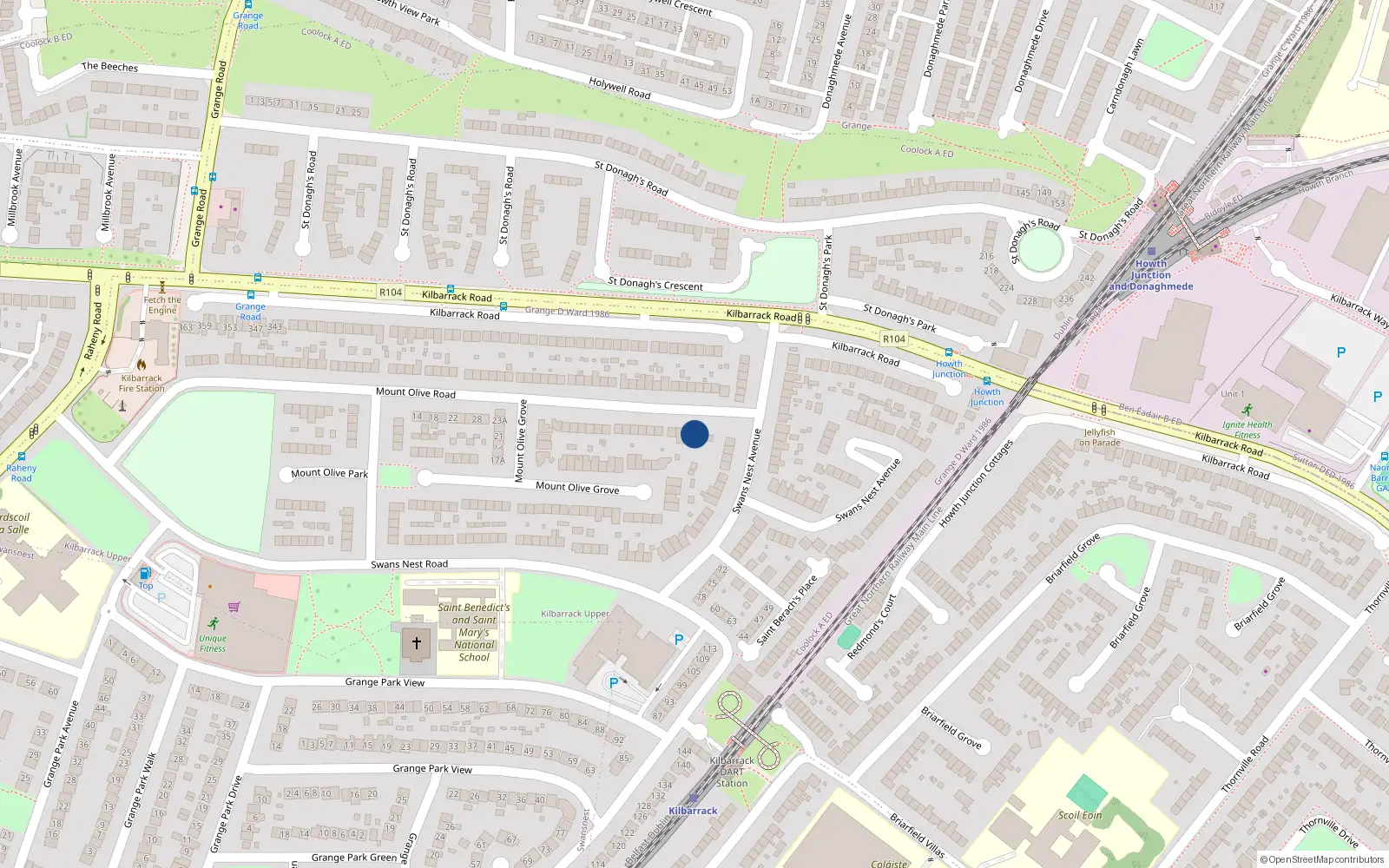 Overhead map showing the location of 60 Mountolive Road, Kilbarrack, Dublin 5