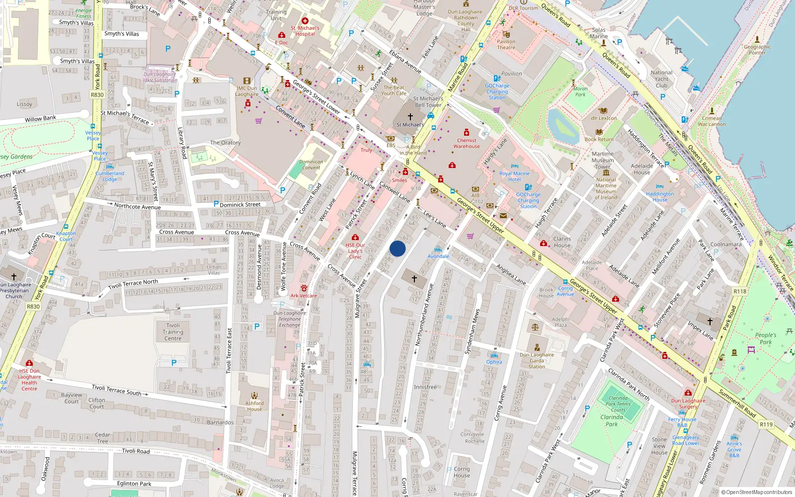 Overhead map showing the location of 60 Mulgrave Street, Dublin