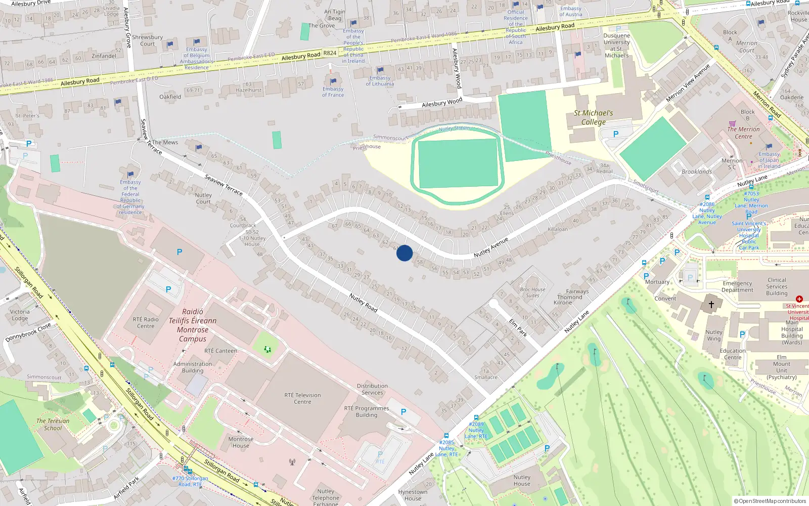 Overhead map showing the location of 60 Nutley Avenue, Priesthouse